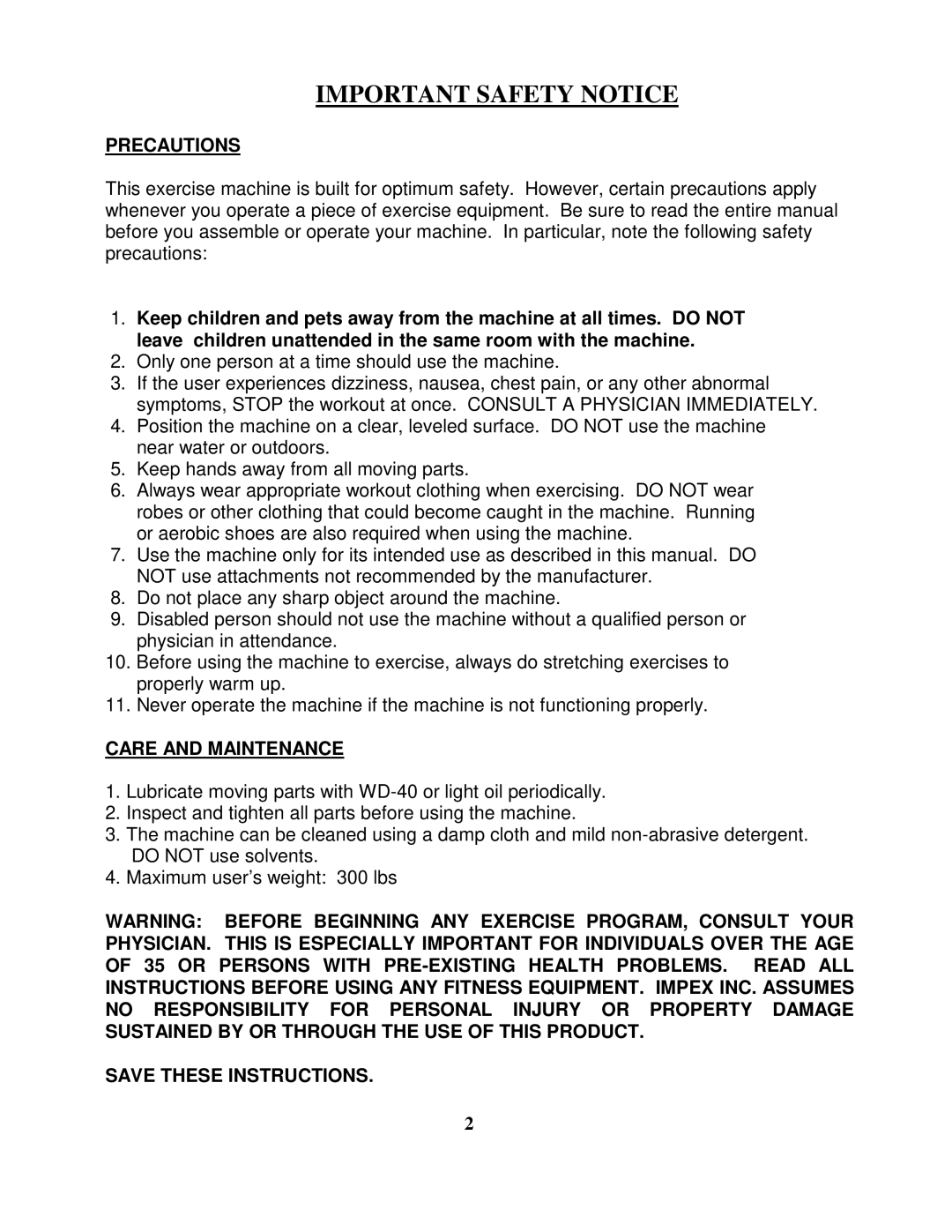 Impex EVE-900 manual Important Safety Notice 