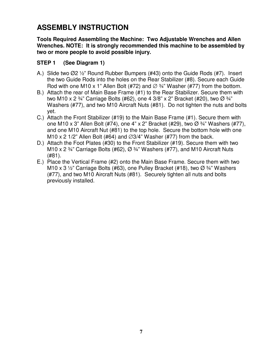 Impex EVE-900 manual Assembly Instruction 