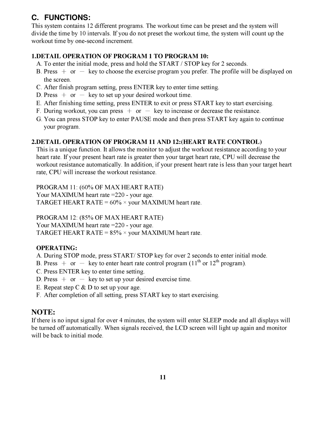 Impex GB-3006AP manual Functions, Detail Operation of Program 1 to Program 