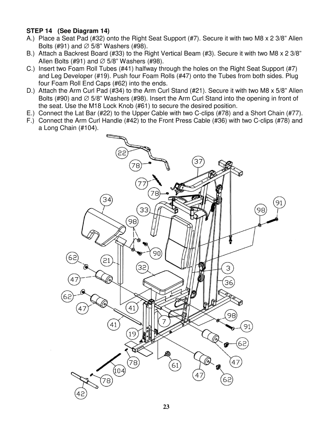 Impex GS 99 manual Bolts #91 and ∅ 5/8 Washers #98 