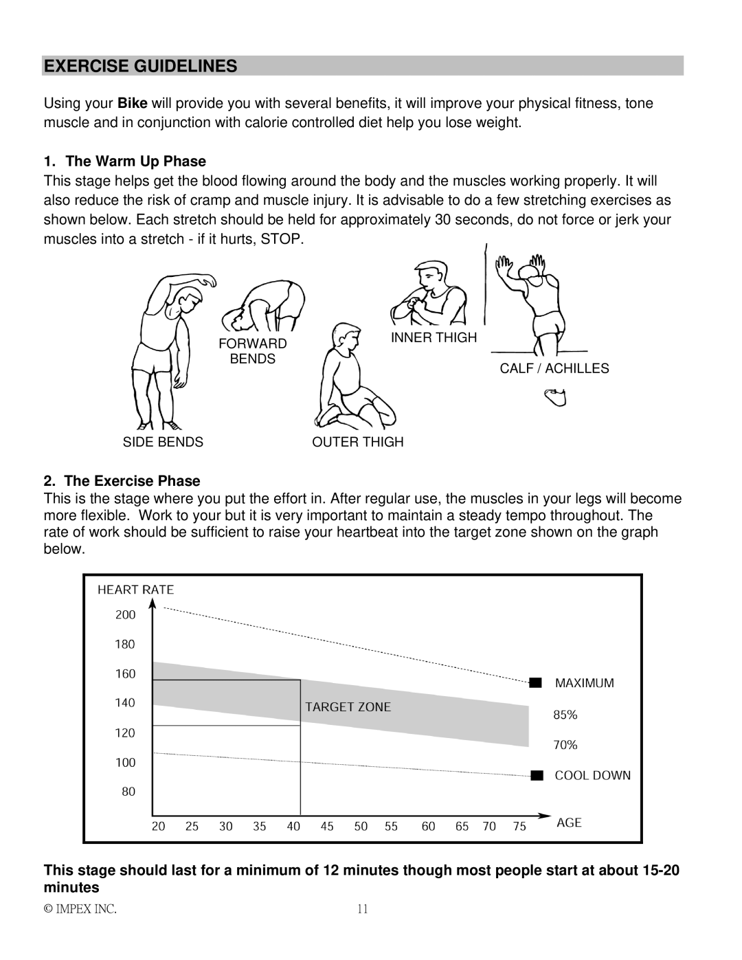 Impex H2502C manual Exercise Guidelines, Warm Up Phase, Exercise Phase 