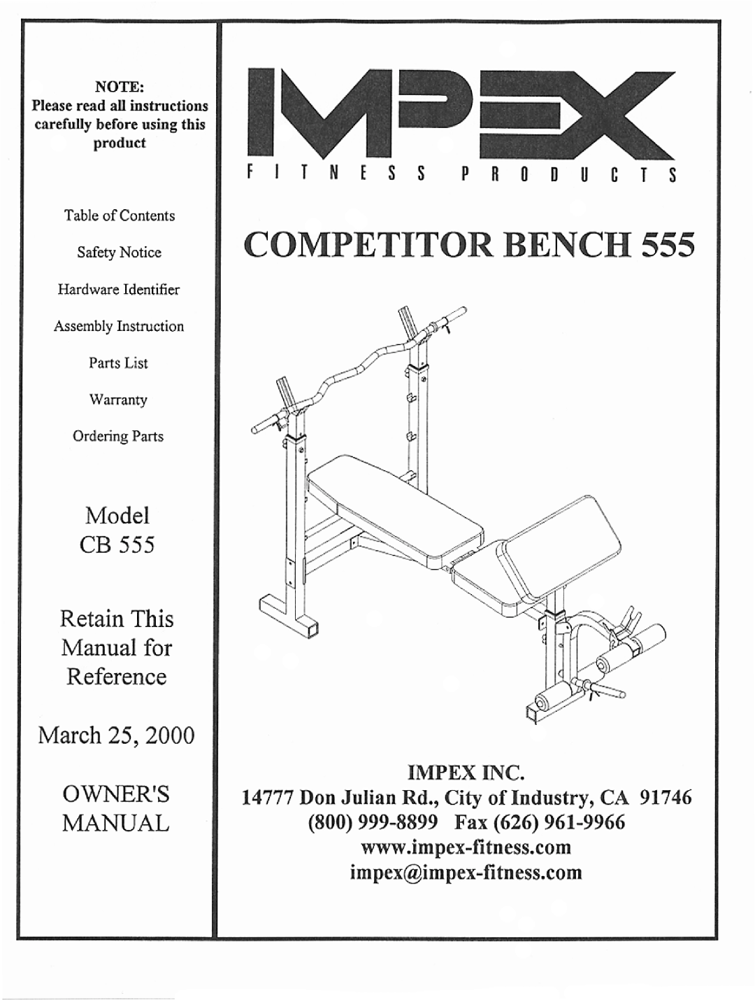 Impex CB 555, Home Gym, 196 manual 