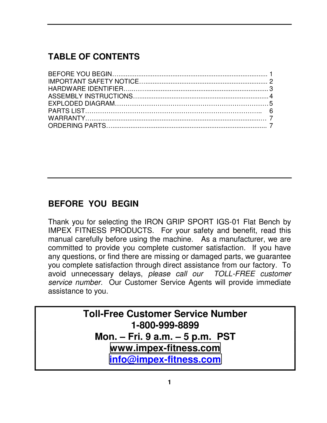 Impex IGS-01 manual Table of Contents, Before YOU Begin 