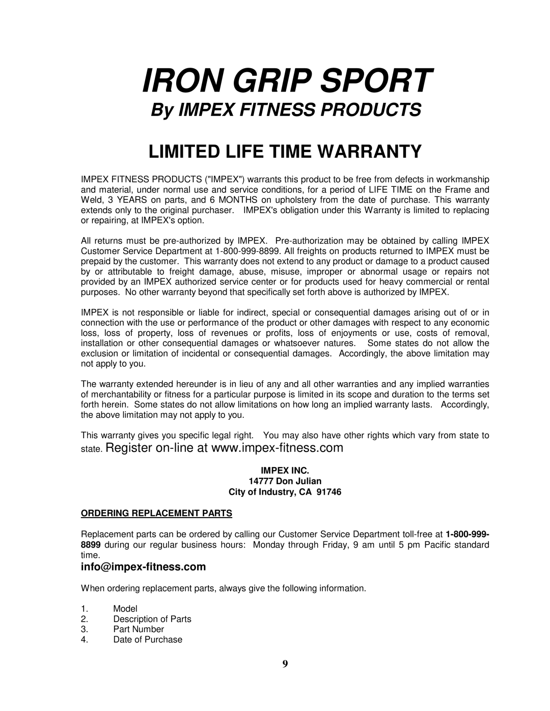 Impex IGS-03 manual Iron Grip Sport 