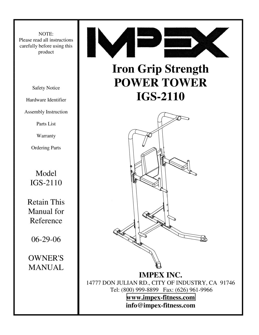 Impex IGS-2110 manual Power Tower 