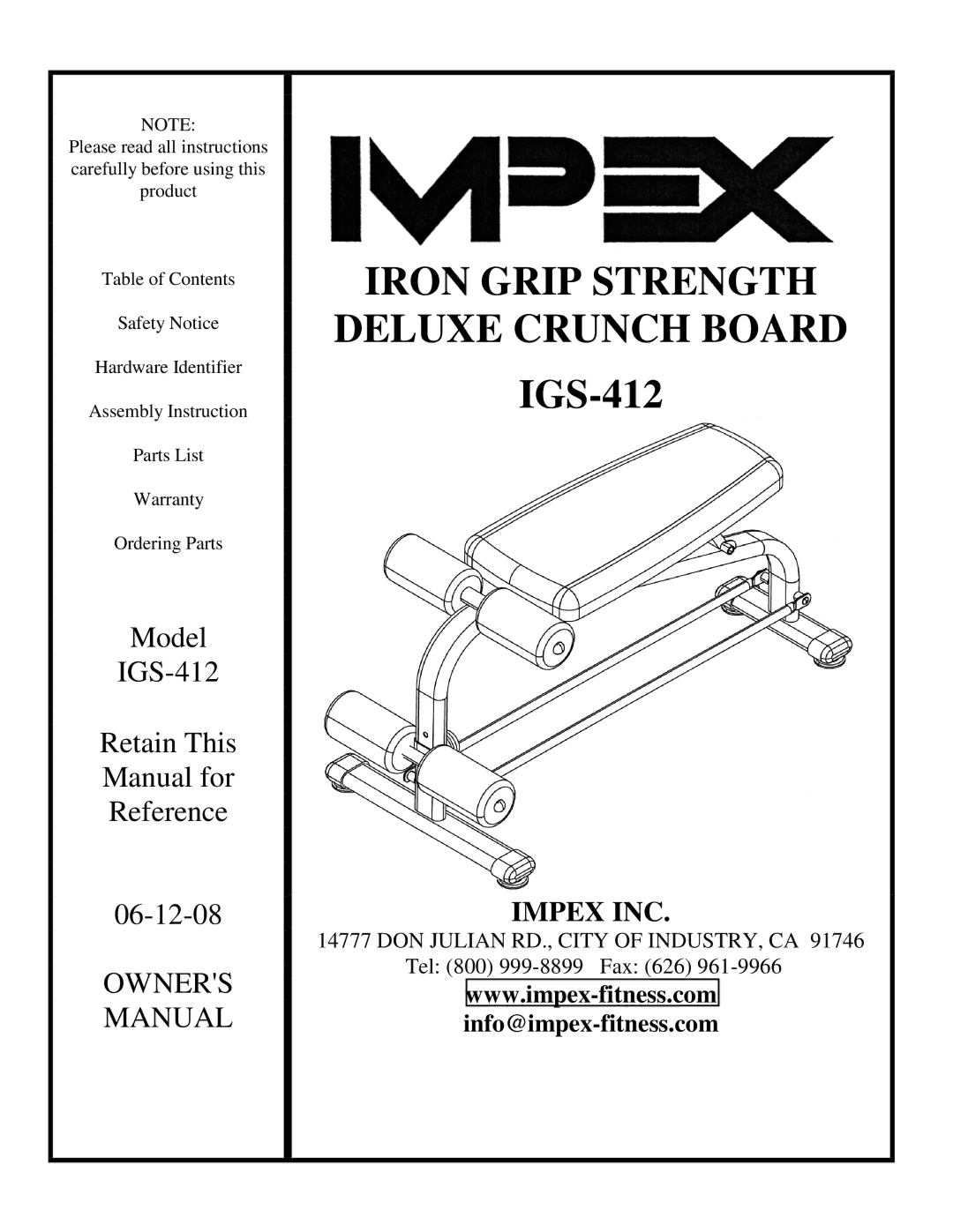 Impex IGS-412 manual Iron Grip Strength 