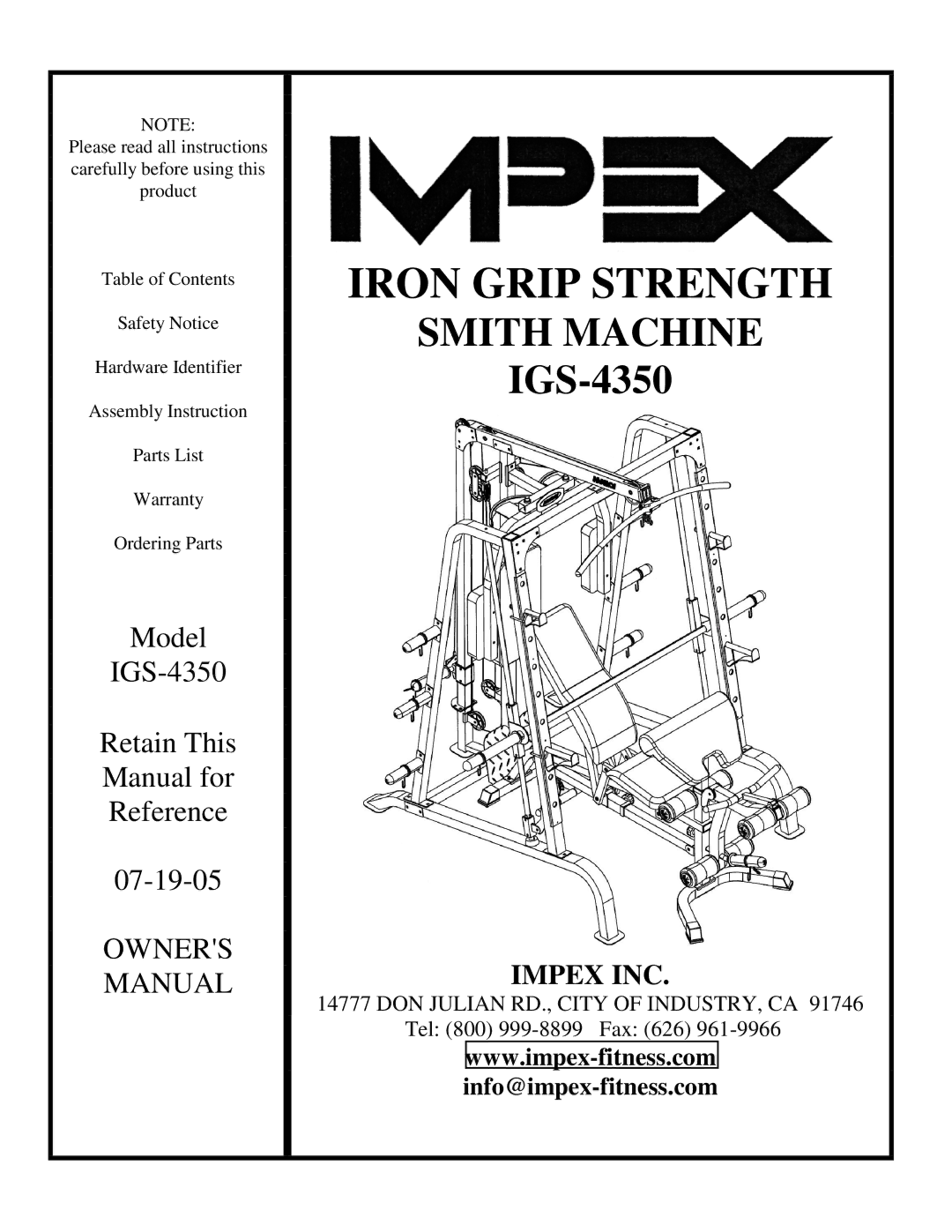 Impex IGS-4350 manual Iron Grip Strength 