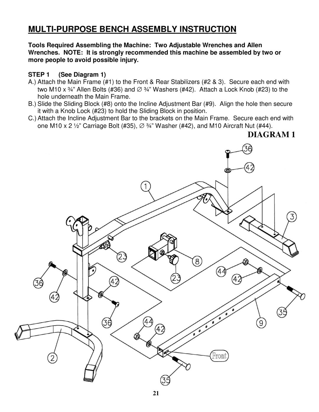 Impex IGS-4350 manual MULTI-PURPOSE Bench Assembly Instruction 