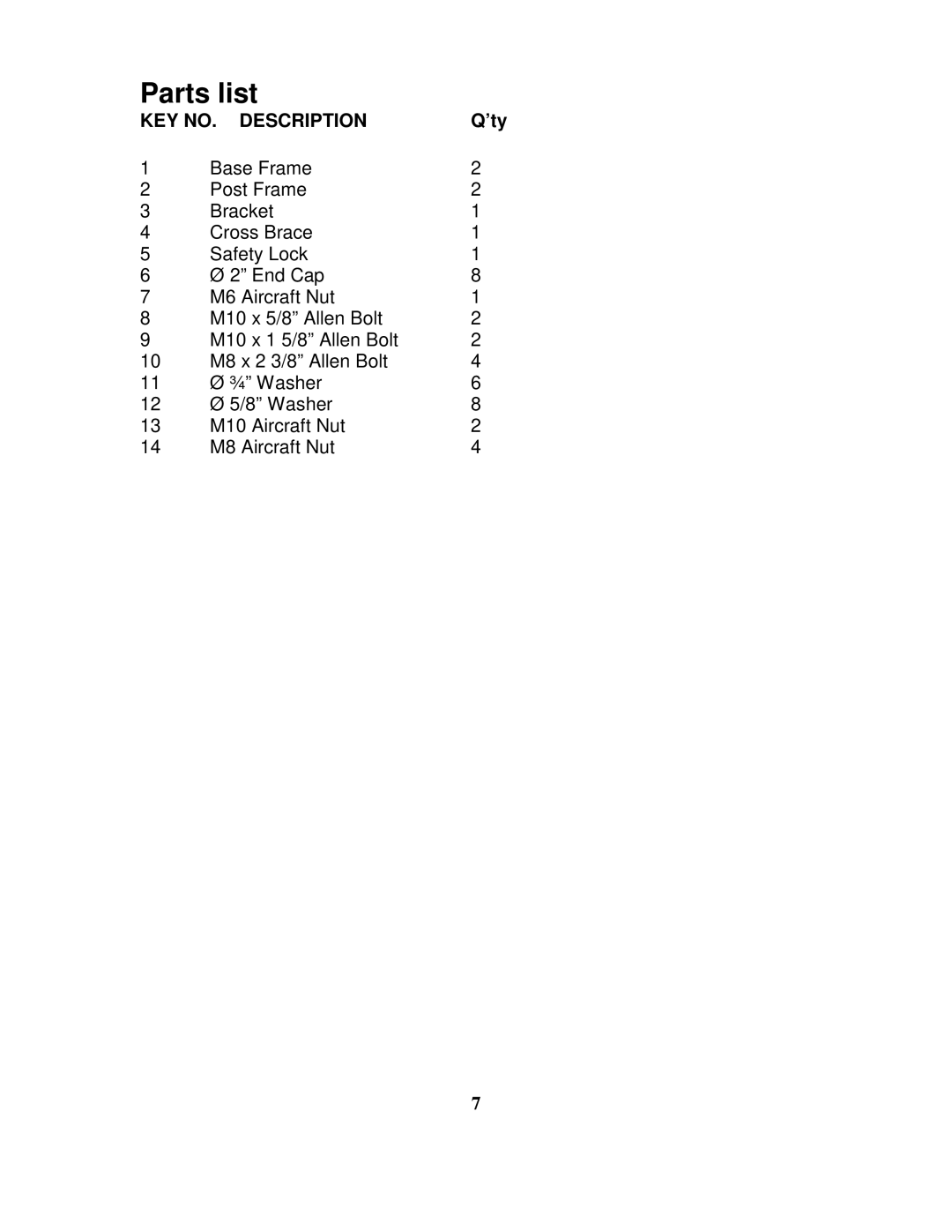 Impex IGS-46 manual Parts list 