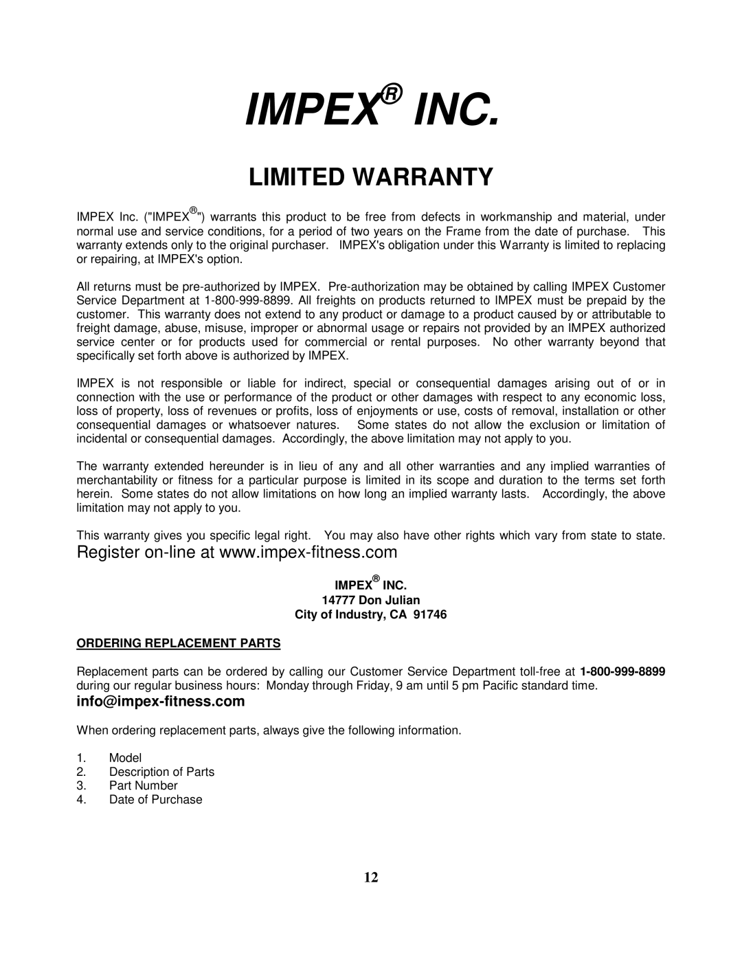 Impex IGS-5683 manual Impex INC 