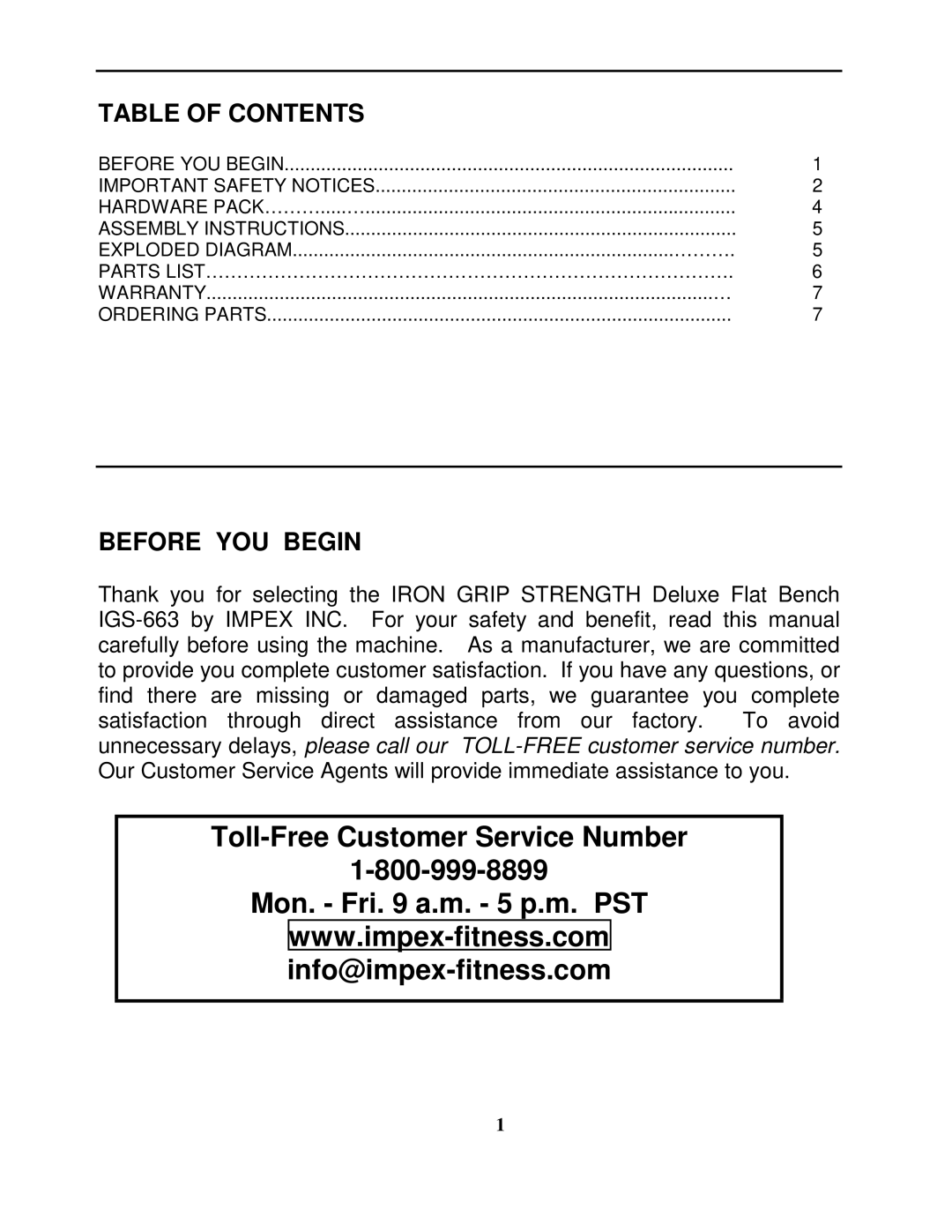 Impex IGS-663 manual Table of Contents, Before YOU Begin 