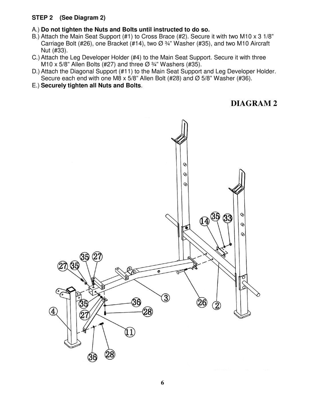 Impex IGS-705 manual Securely tighten all Nuts and Bolts 