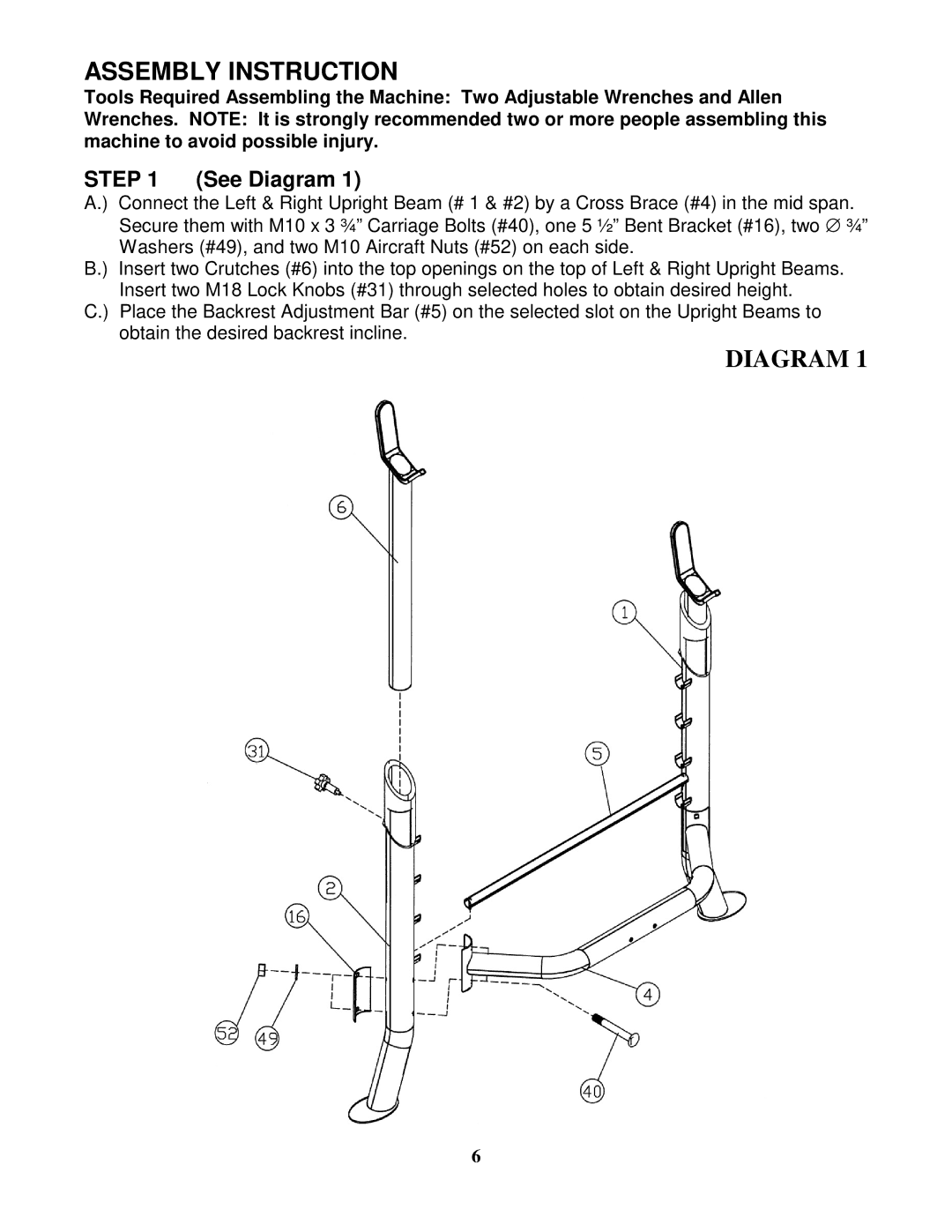 Impex IGS-8858 manual Assembly Instruction, See Diagram 