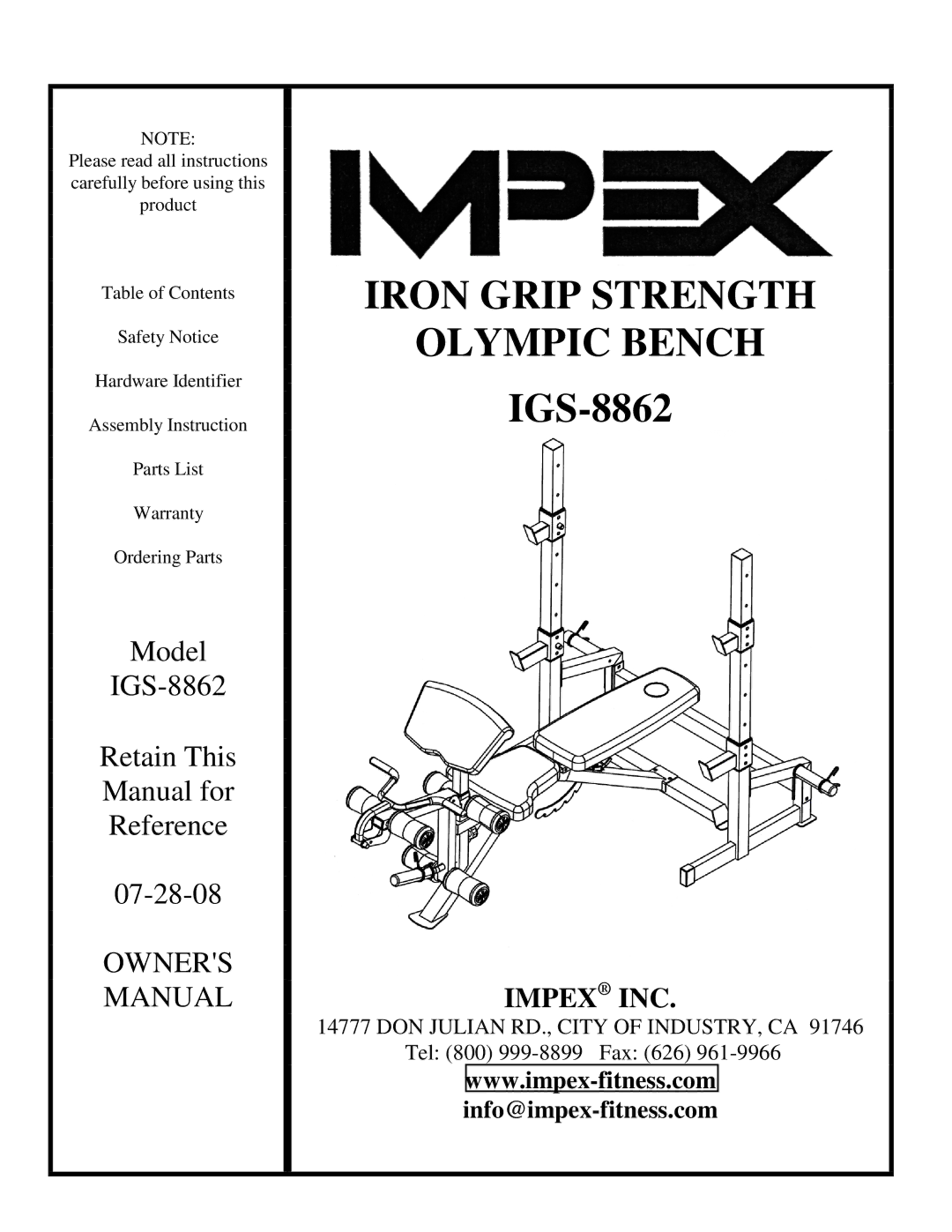 Impex IGS-8862 manual Iron Grip Strength 