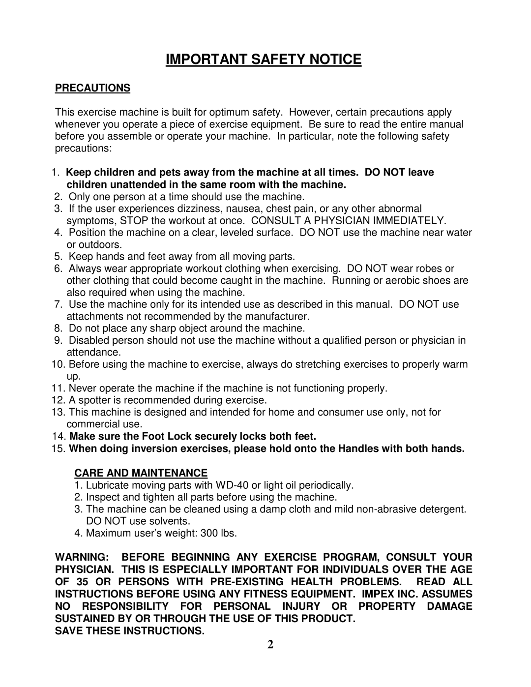 Impex IVT-50 manual Important Safety Notice, Precautions 