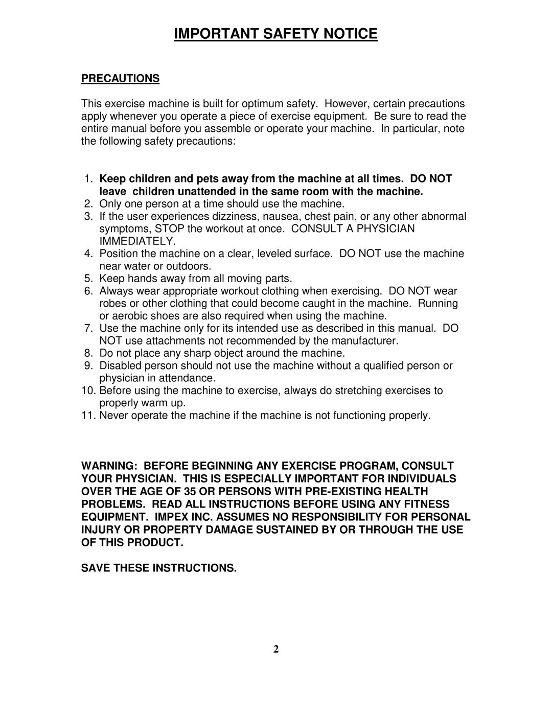 Impex JD 1 manual Important Safety Notice, Precautions 