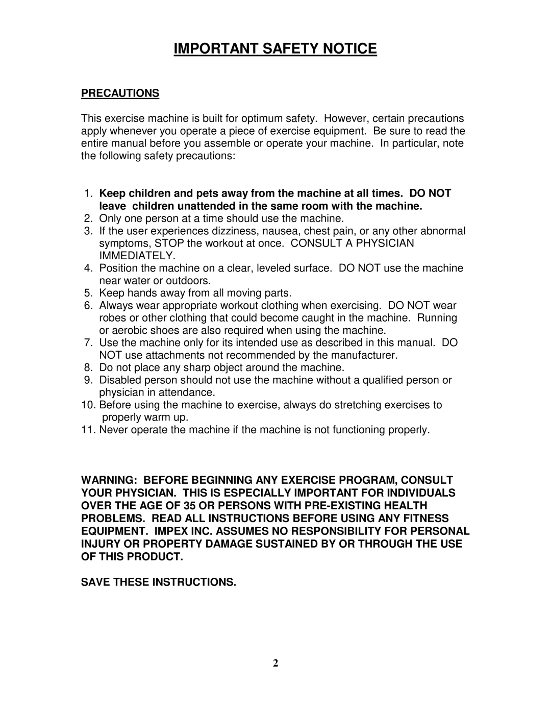 Impex JD 2 manual Important Safety Notice, Precautions 