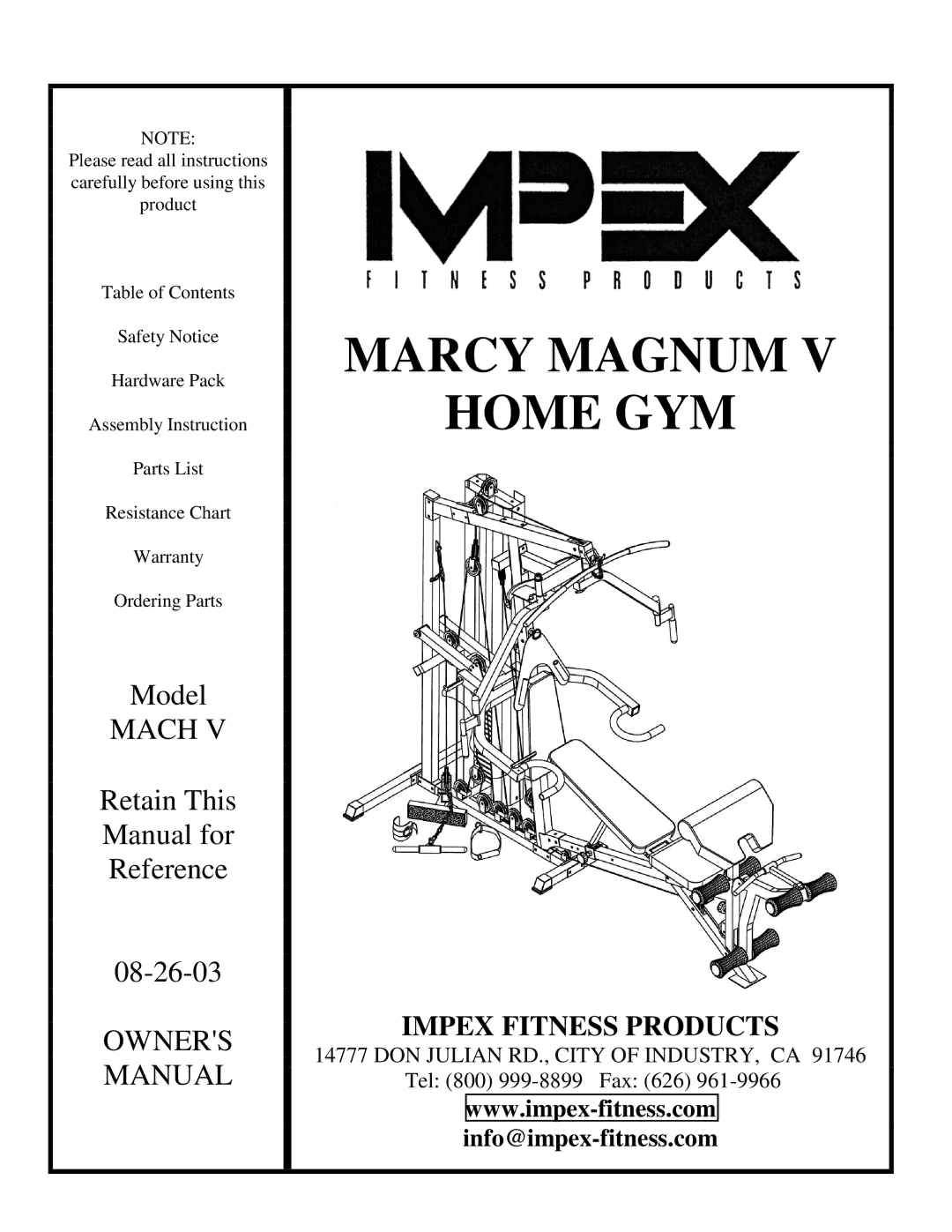 Impex MACH V manual Marcy Magnum 