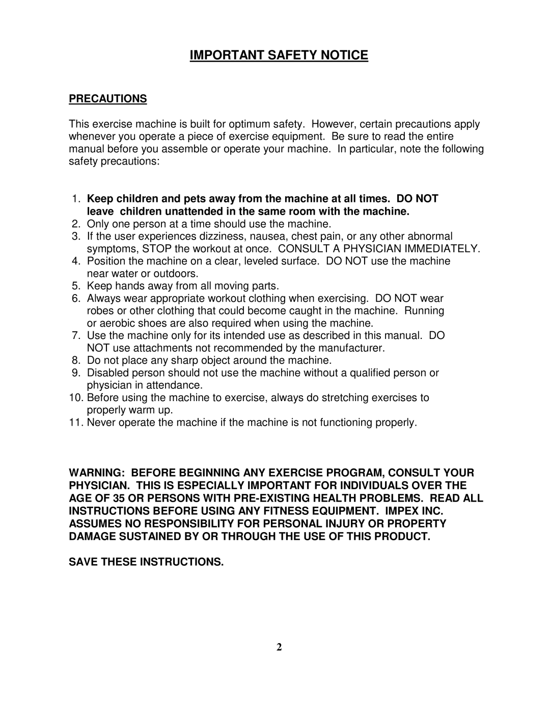 Impex MACH V manual Important Safety Notice 