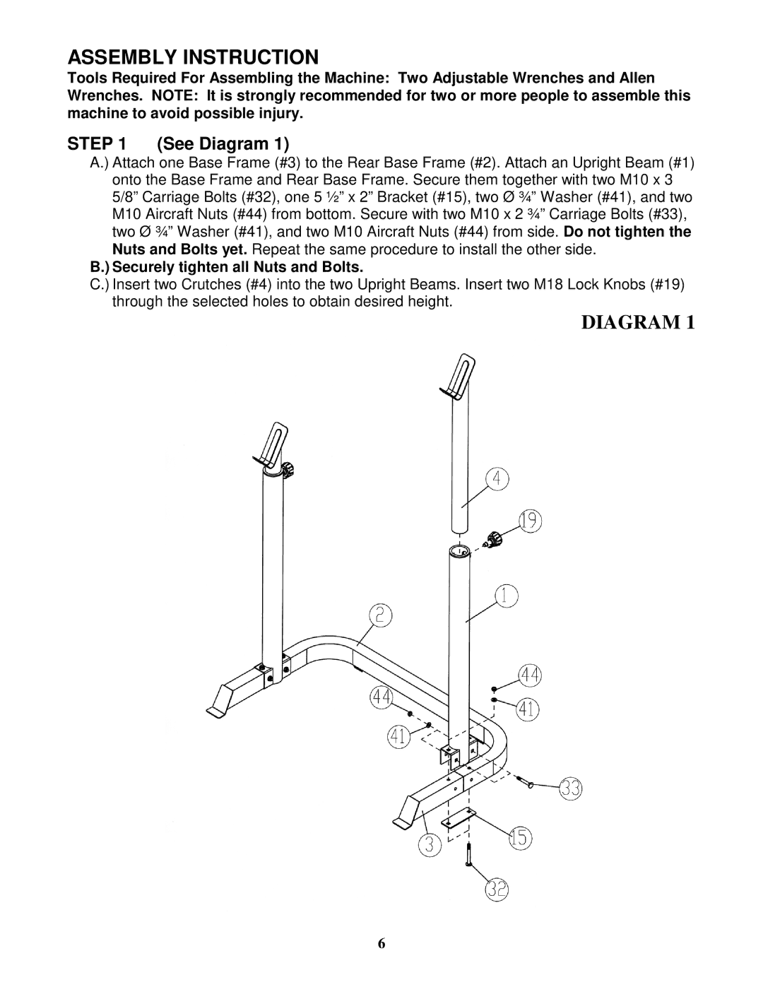 Impex MCB-849 manual Assembly Instruction, See Diagram 