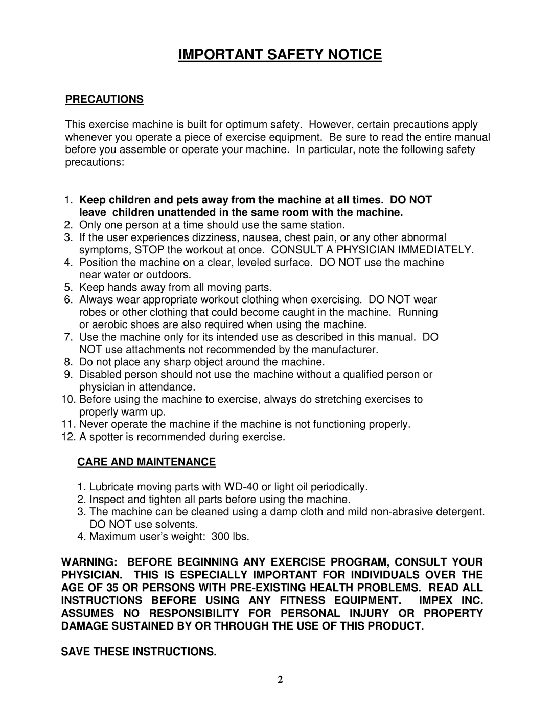 Impex MCB 880-MG manual Important Safety Notice 