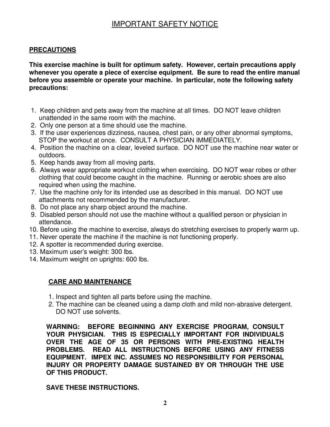 Impex MCB-999 manual Important Safety Notice 