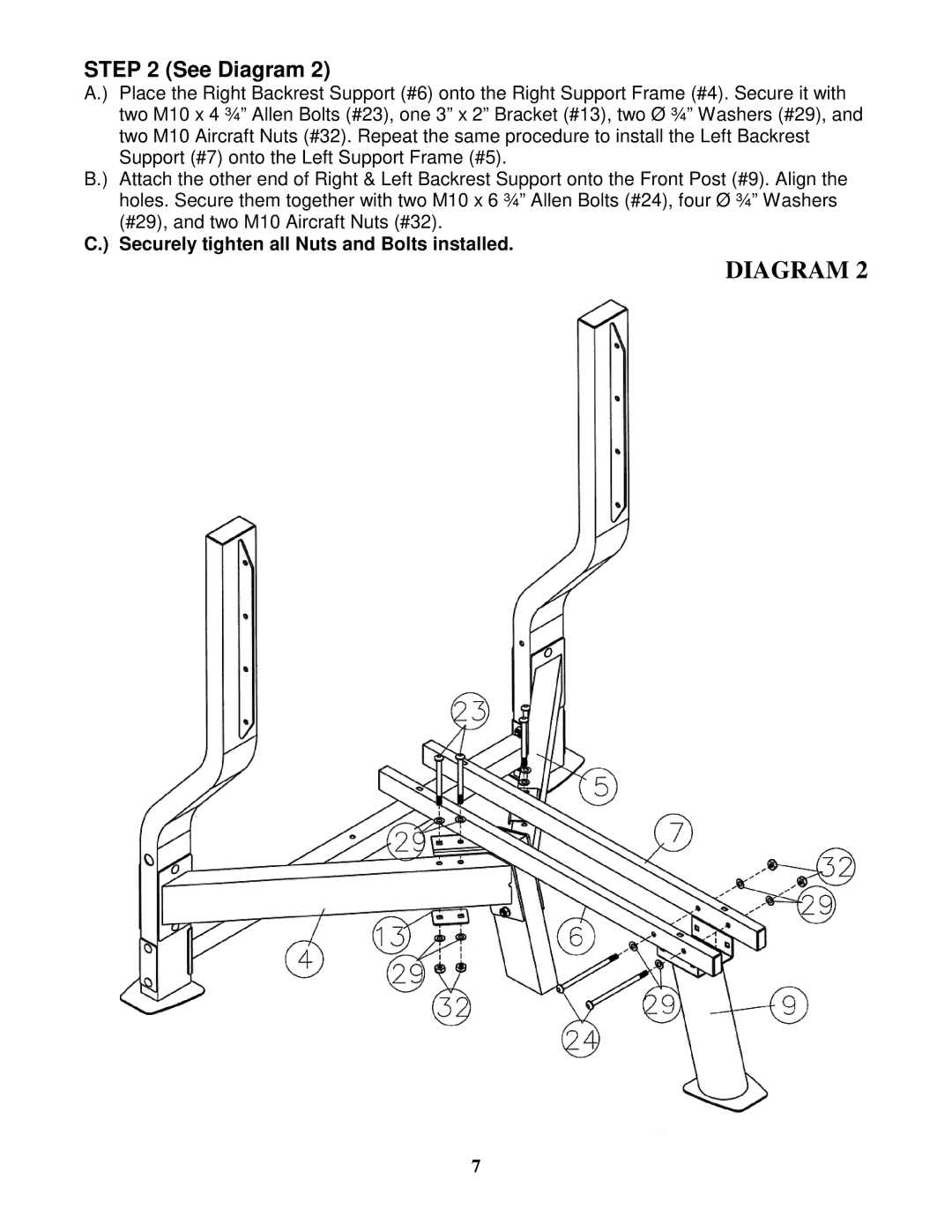 Impex MCB-999 manual Securely tighten all Nuts and Bolts installed 