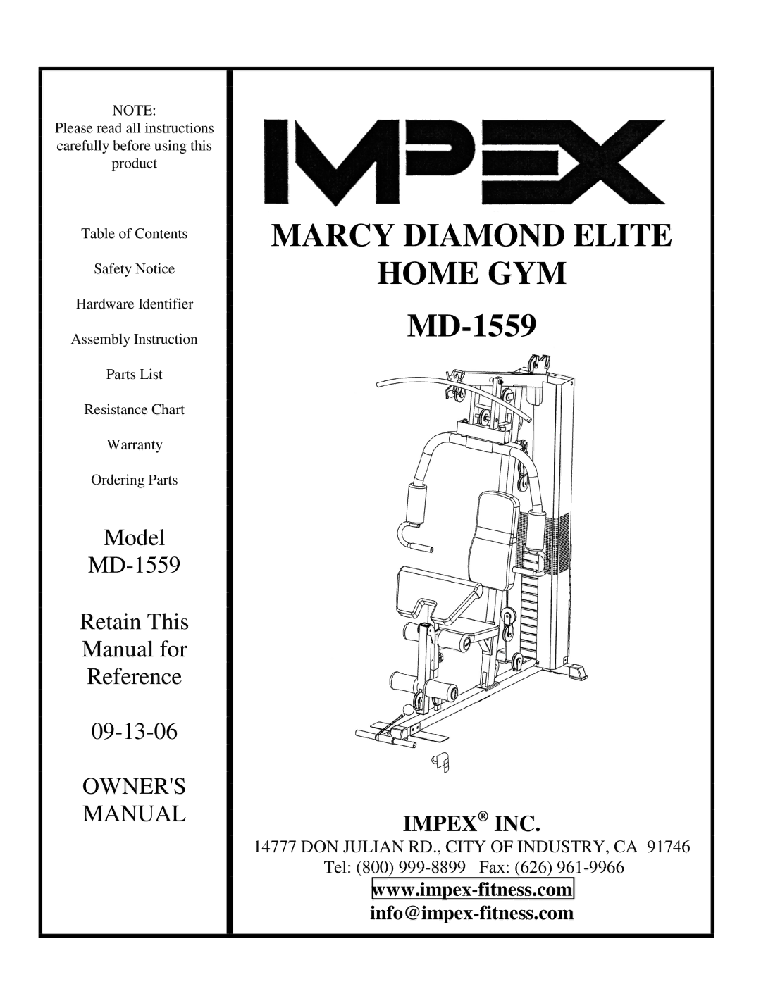 Impex MD-1559 manual Home GYM 