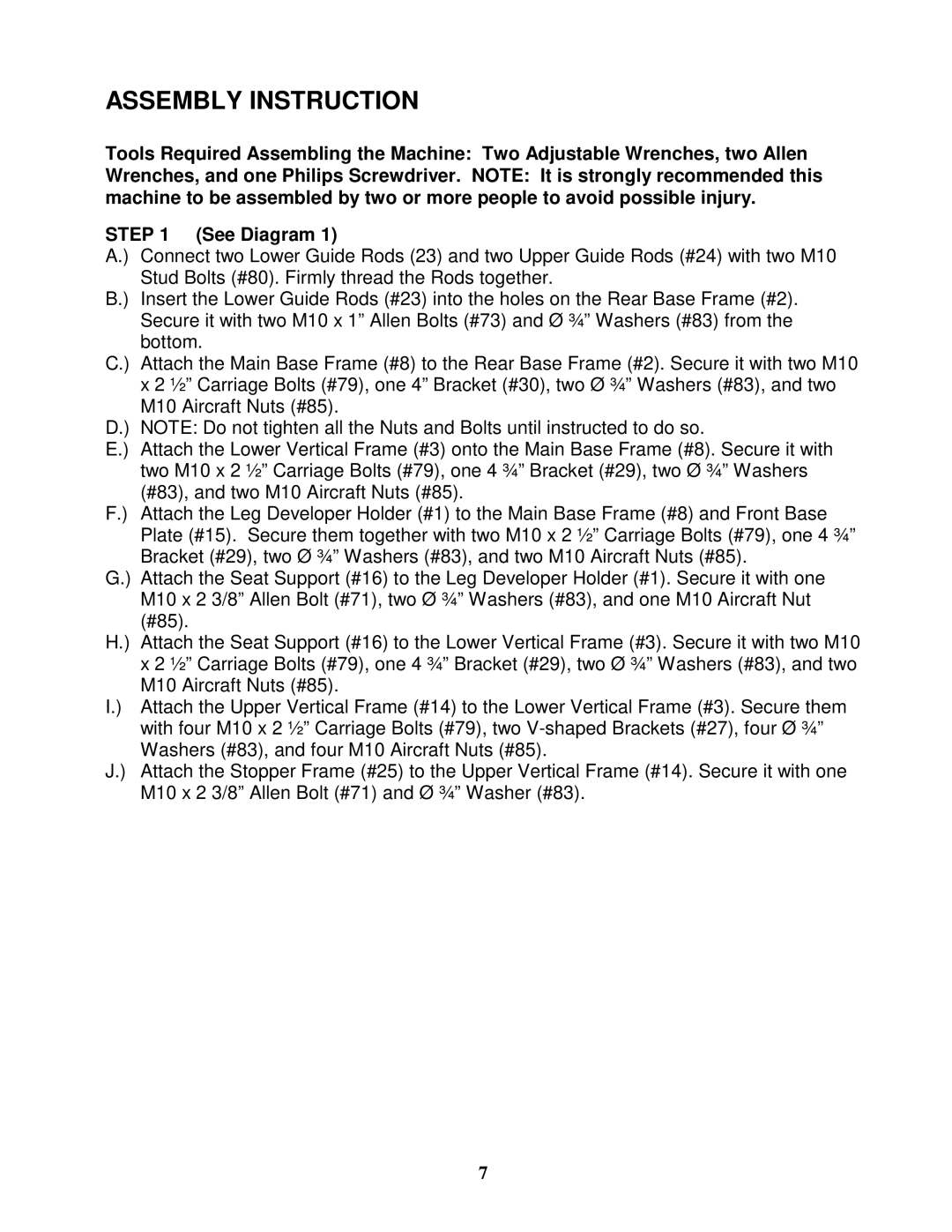 Impex MD-2109 manual Assembly Instruction 