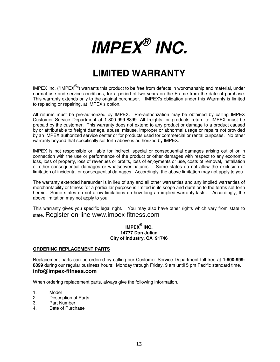 Impex MD-377 manual Impex INC 