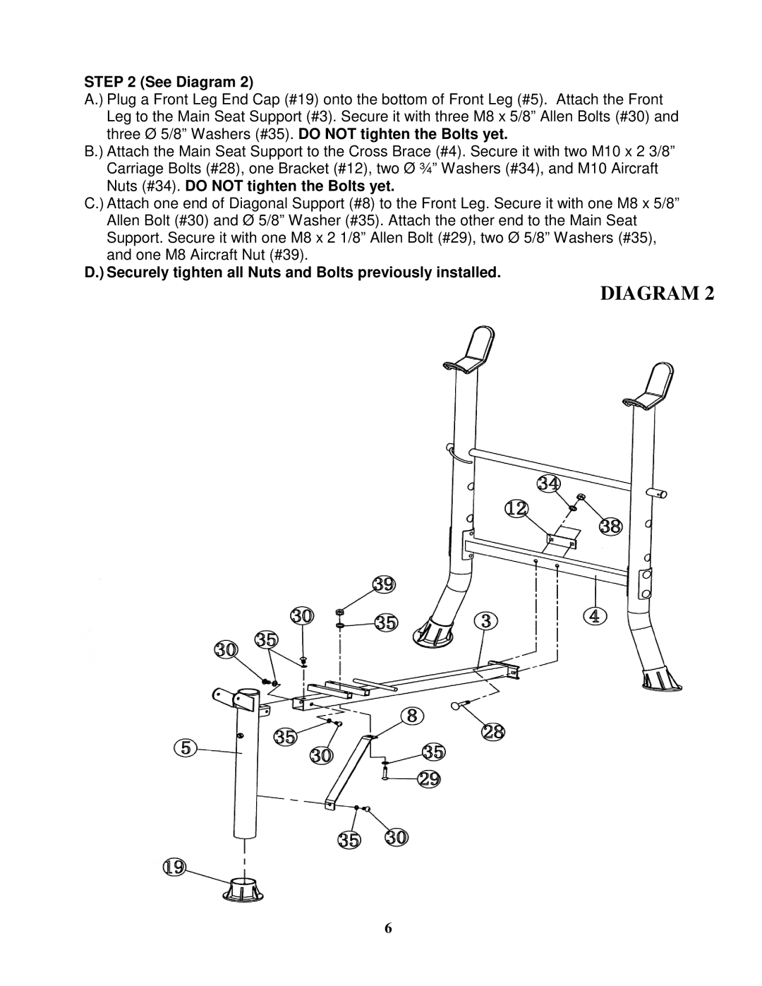 Impex MD-377 manual Securely tighten all Nuts and Bolts previously installed 