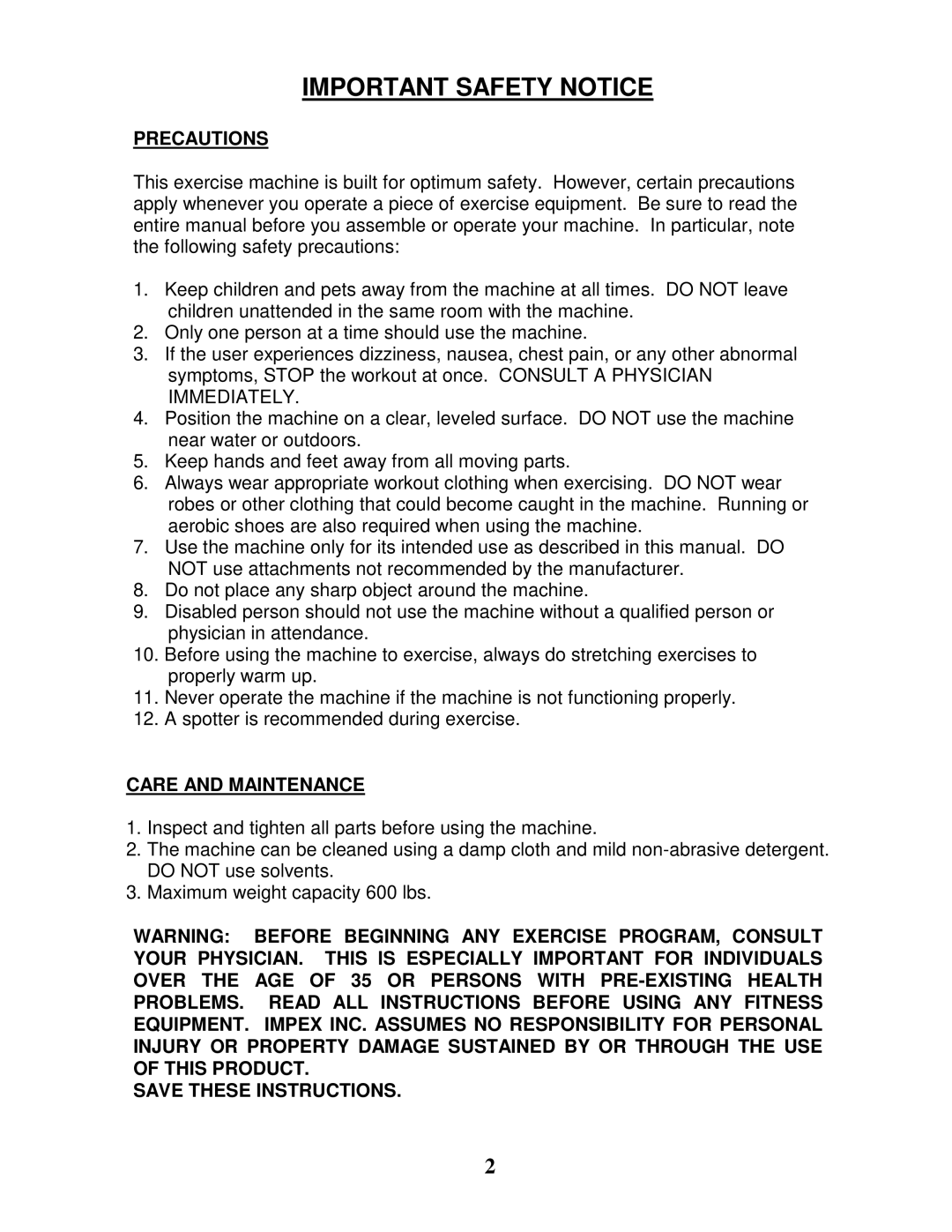 Impex MD-805 manual Important Safety Notice, Precautions 