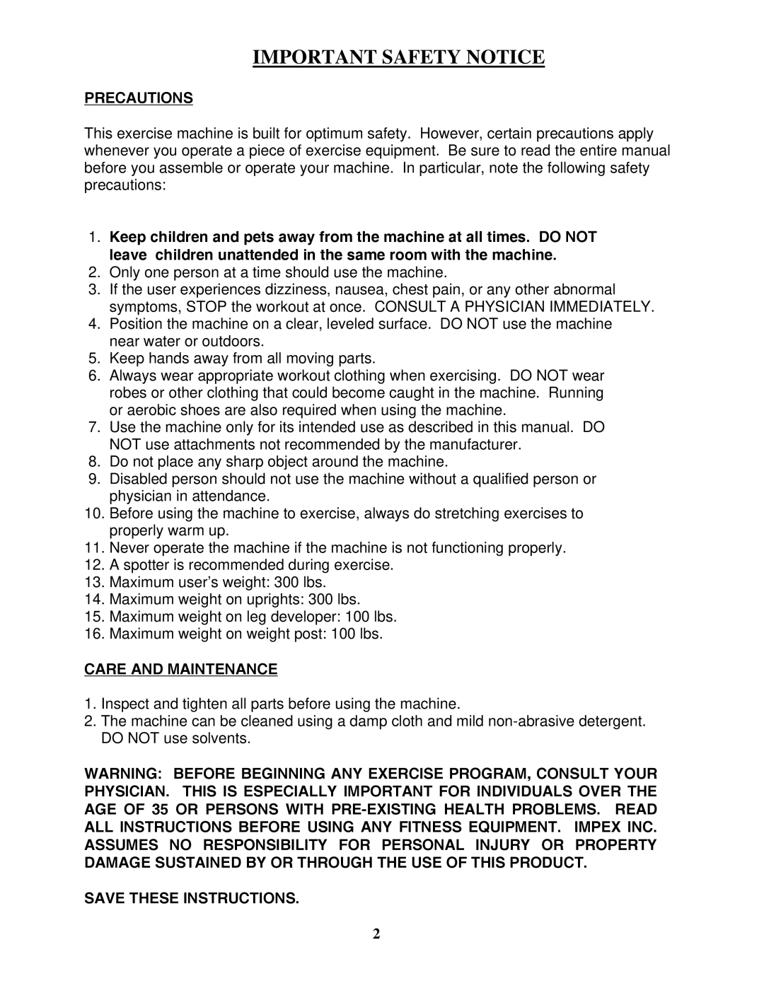 Impex MD-823 manual Important Safety Notice 