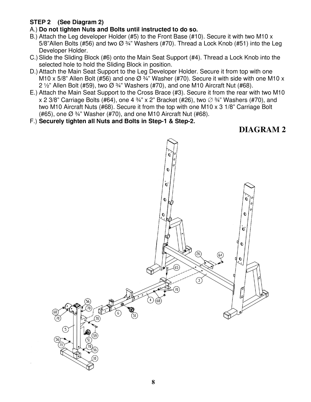 Impex MD-823 manual Securely tighten all Nuts and Bolts 