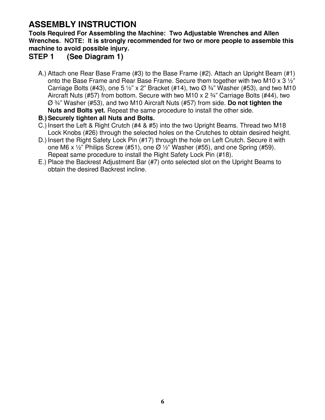 Impex MD-844 manual Assembly Instruction, See Diagram 