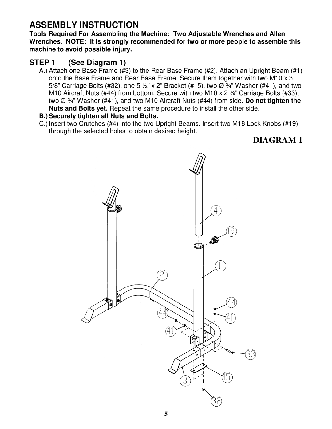 Impex MD-859 manual Assembly Instruction, See Diagram 