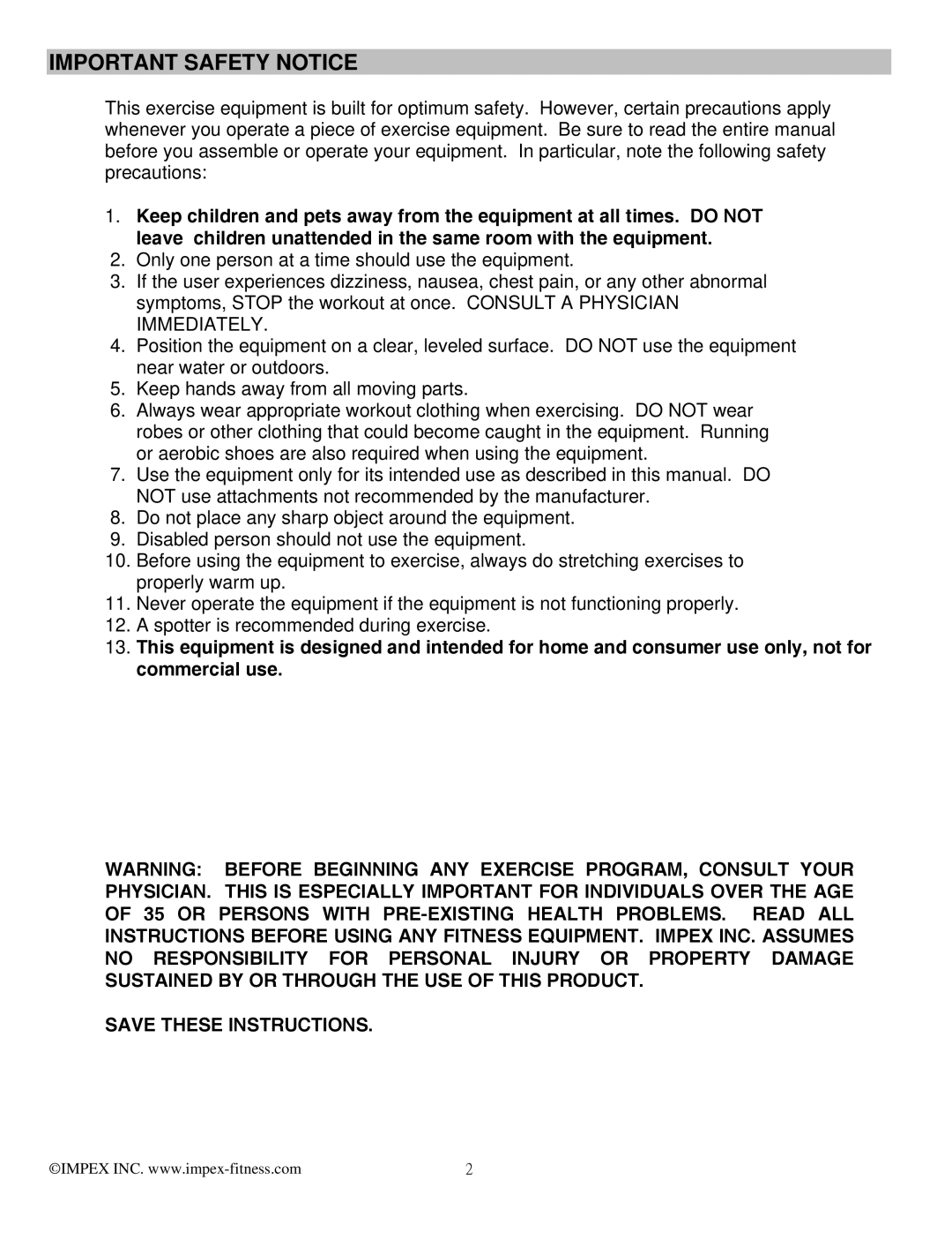 Impex MD-879 manual Important Safety Notice 