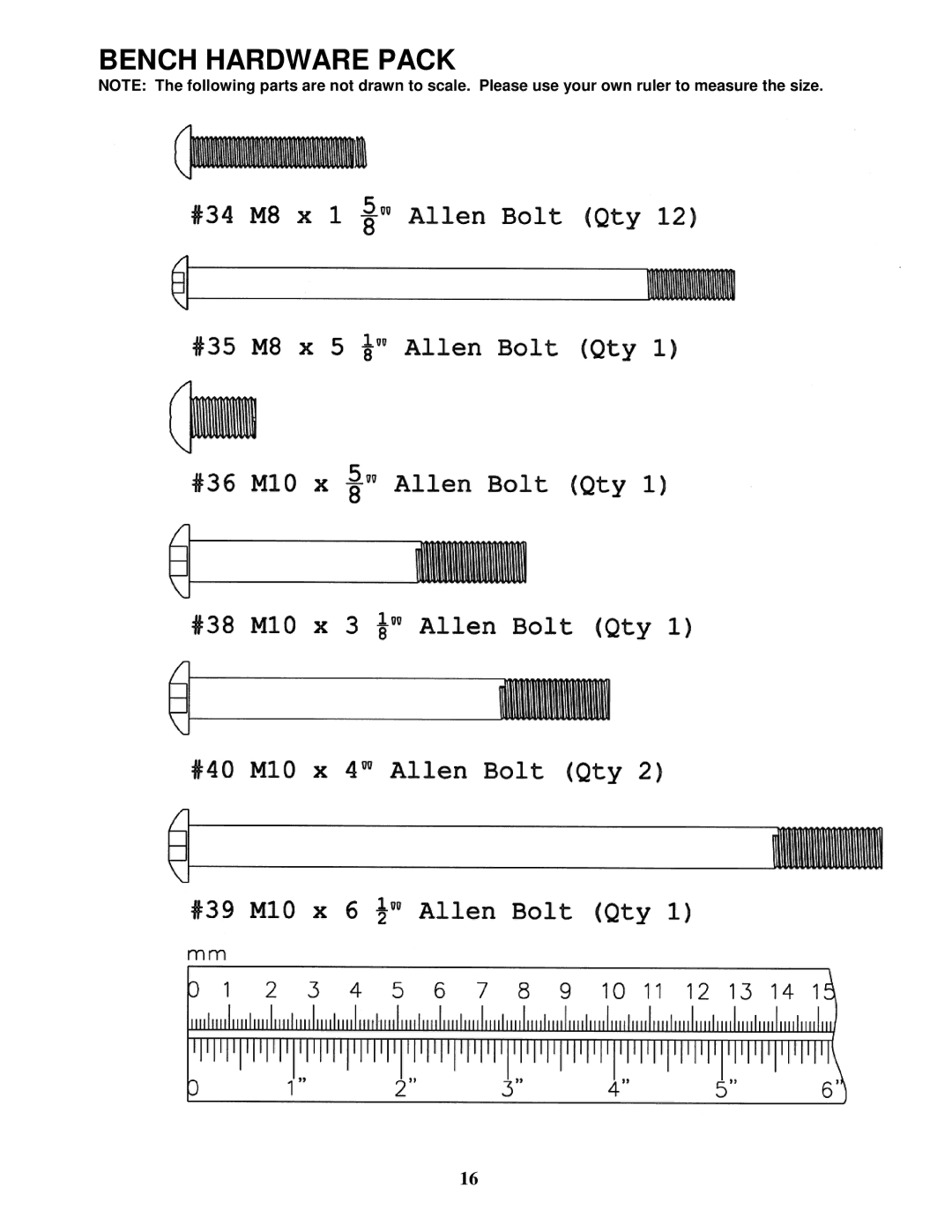 Impex MD-8850 manual Bench Hardware Pack 