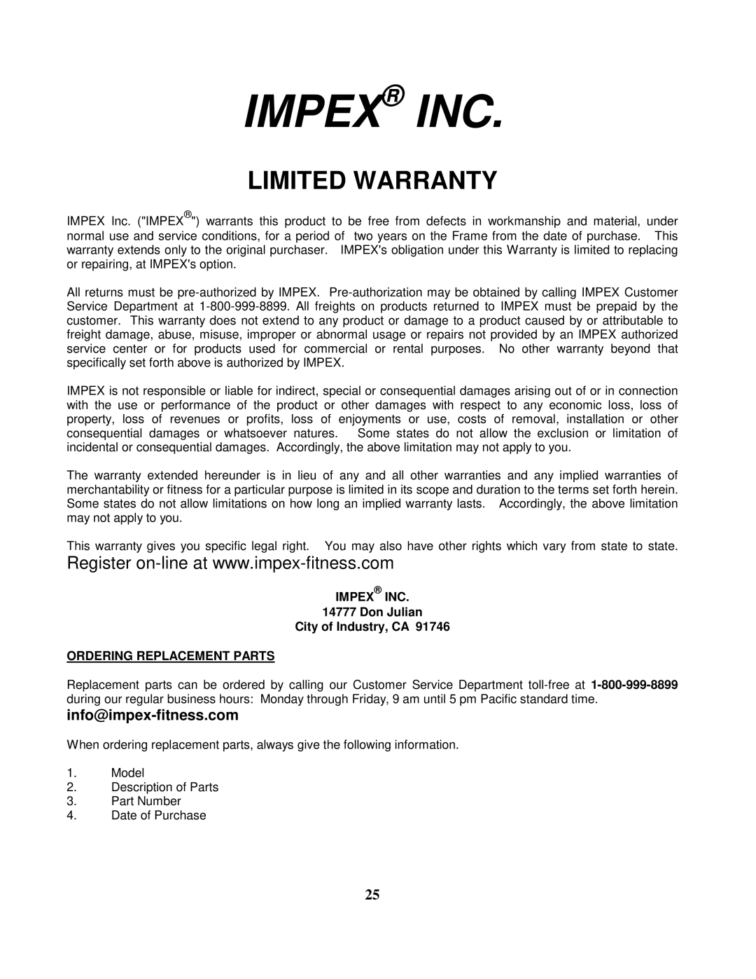 Impex MD-8850 manual Impex INC 