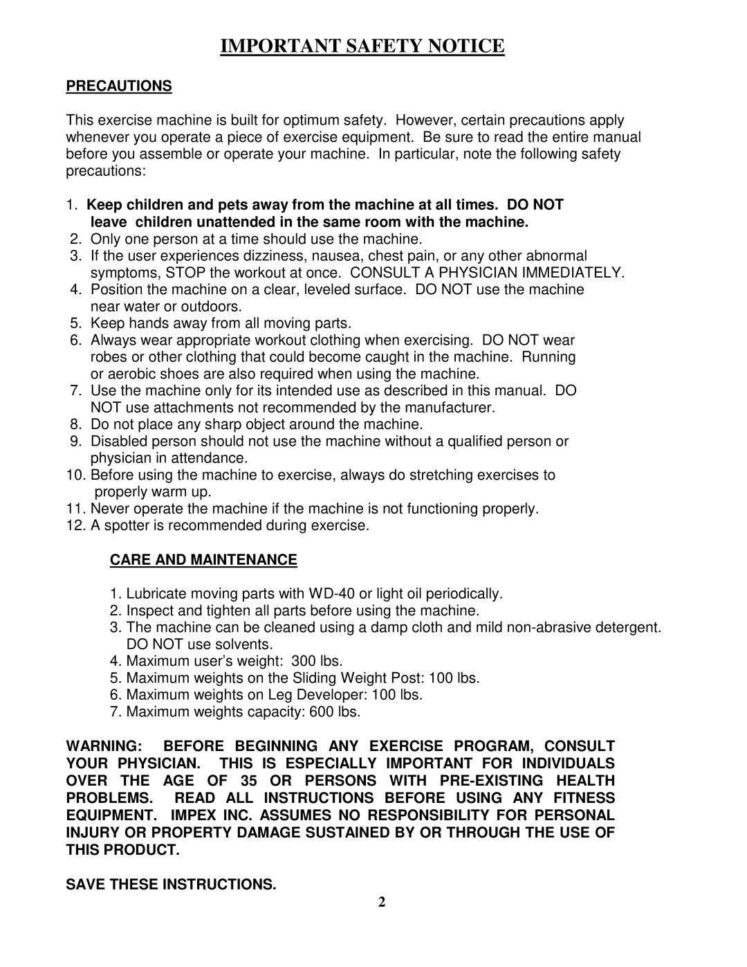 Impex MD-8850 manual Important Safety Notice 