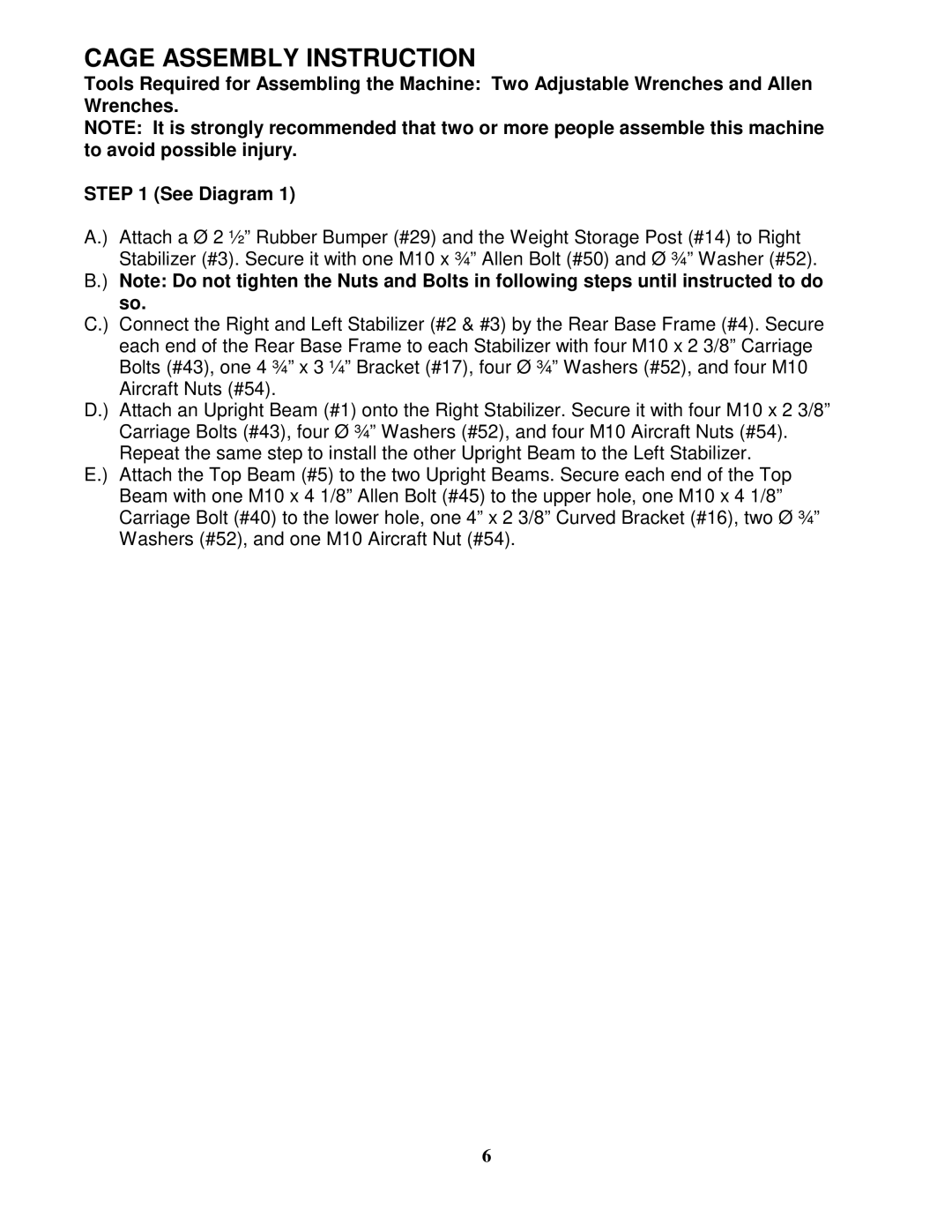 Impex MD-8850 manual Cage Assembly Instruction 