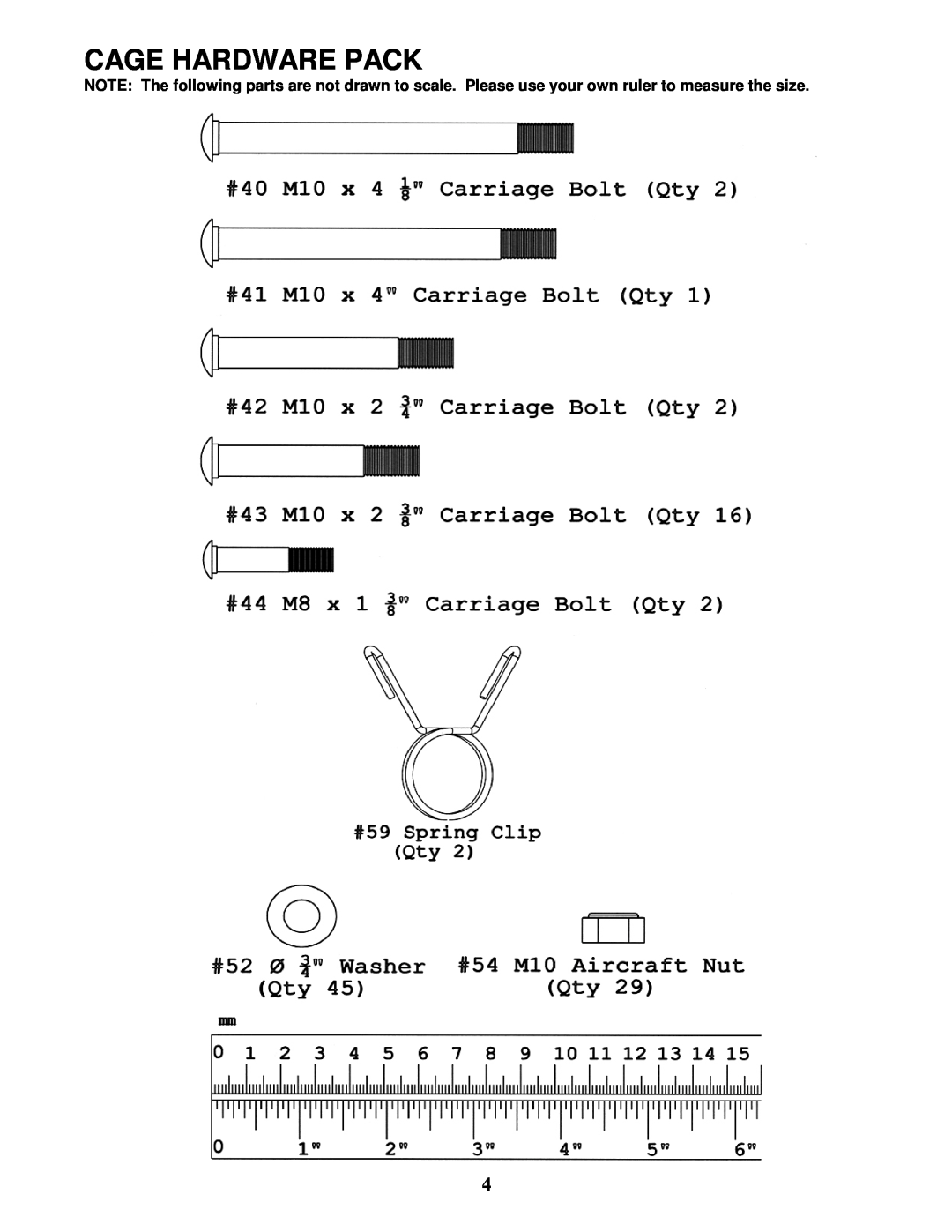 Impex MD-8850 manual Cage Hardware Pack 