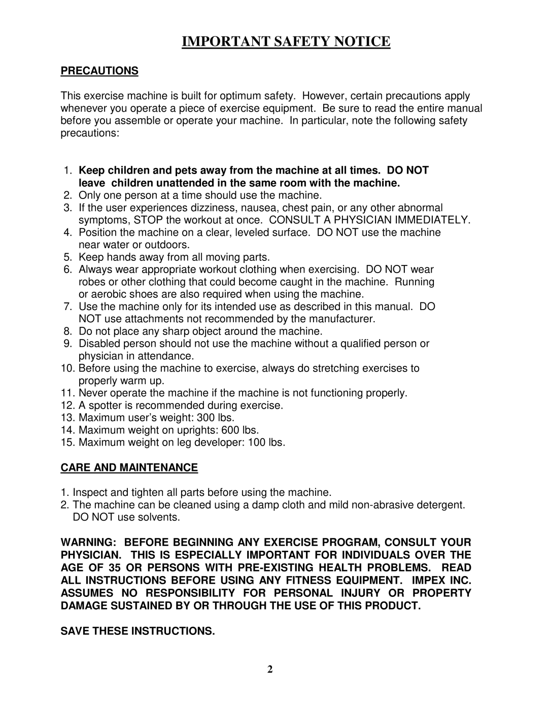 Impex MD-8861 manual Important Safety Notice 