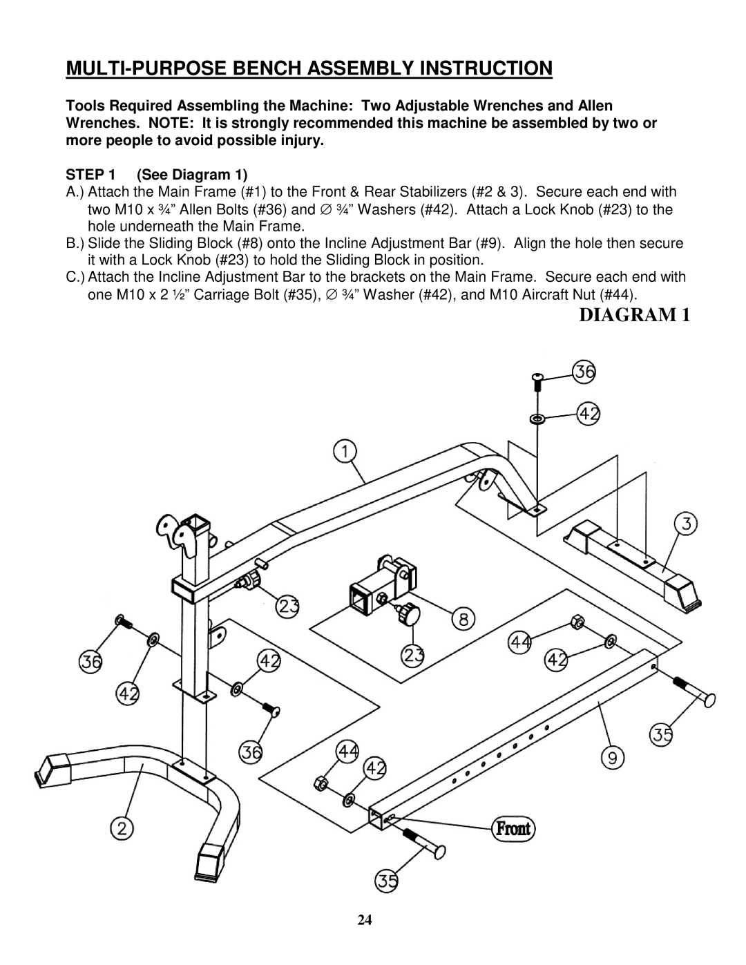 Impex MD-9010 manual MULTI-PURPOSE Bench Assembly Instruction 