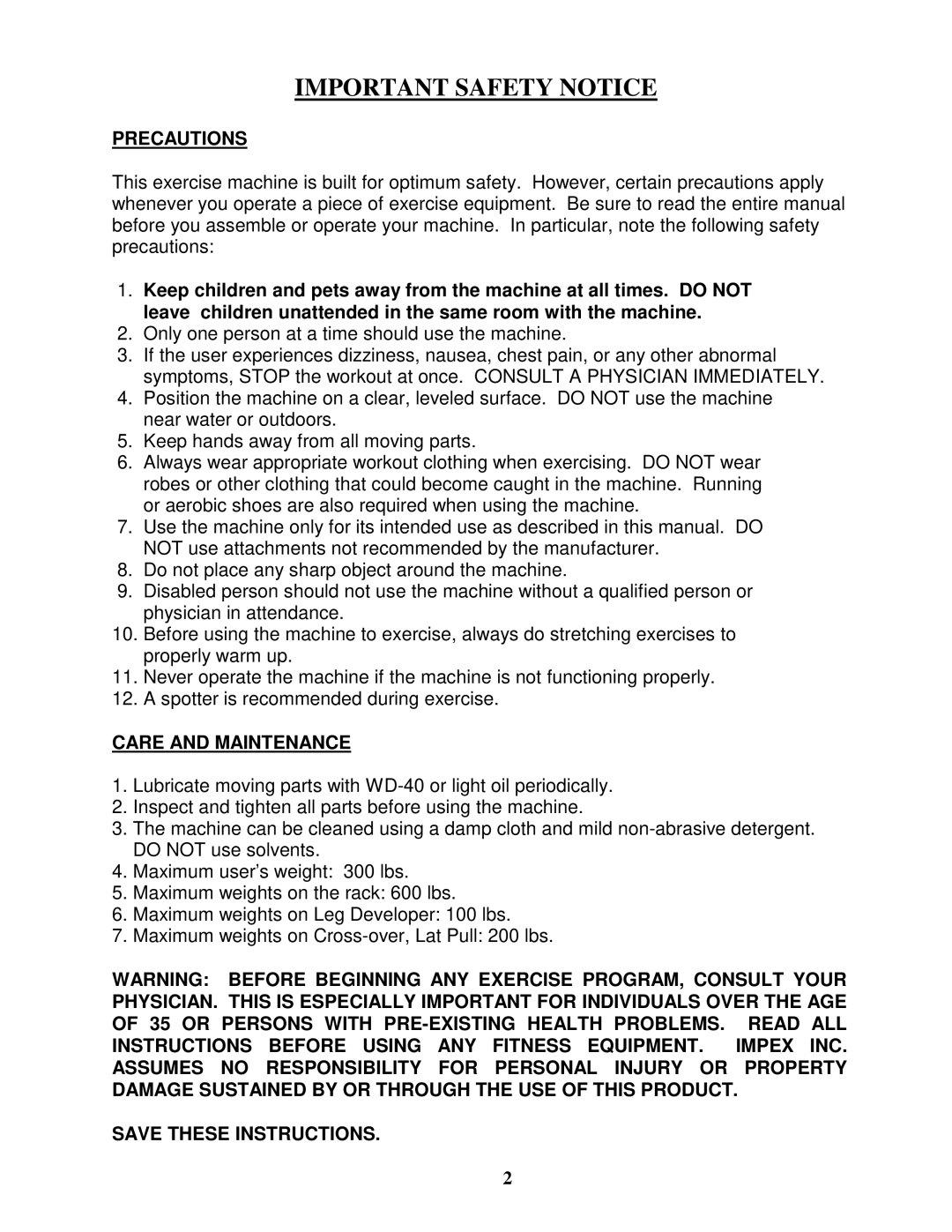 Impex MD-9010 manual Important Safety Notice 