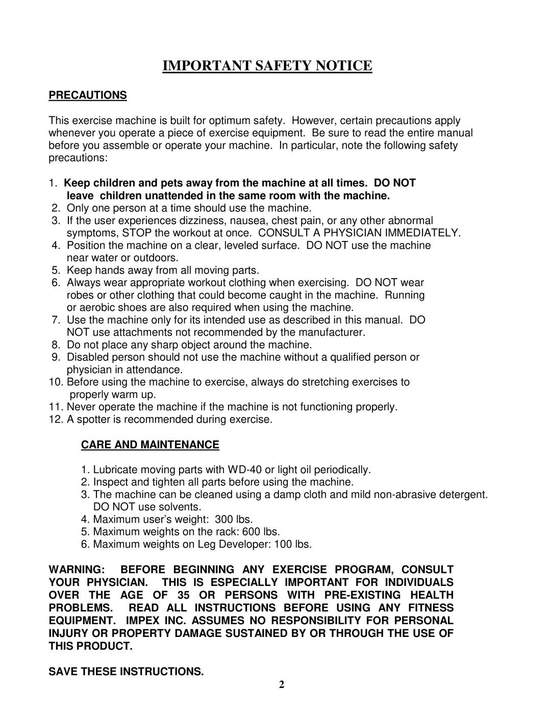 Impex MD-PWR-20 manual Important Safety Notice 