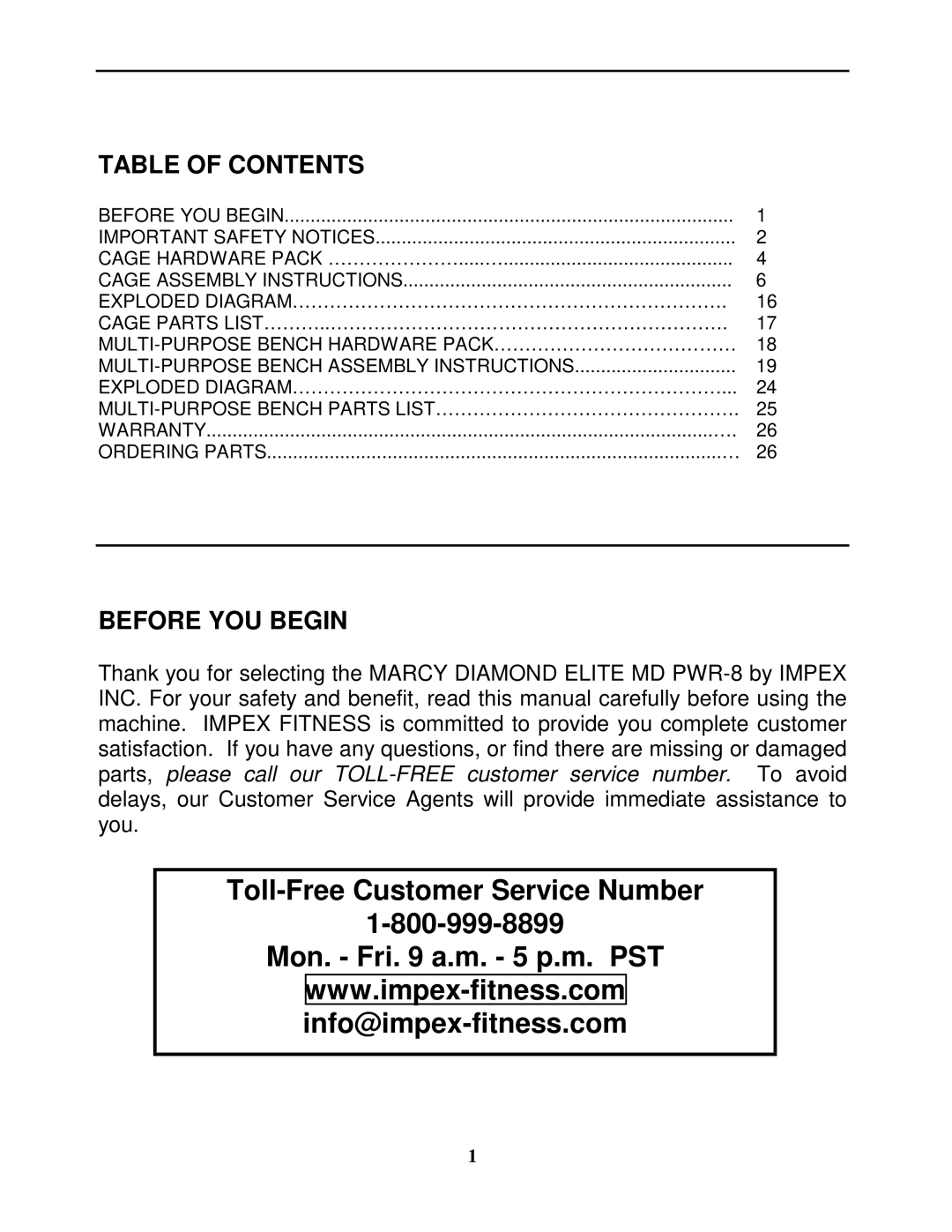 Impex MD PWR-8 manual Table of Contents, Before YOU Begin 