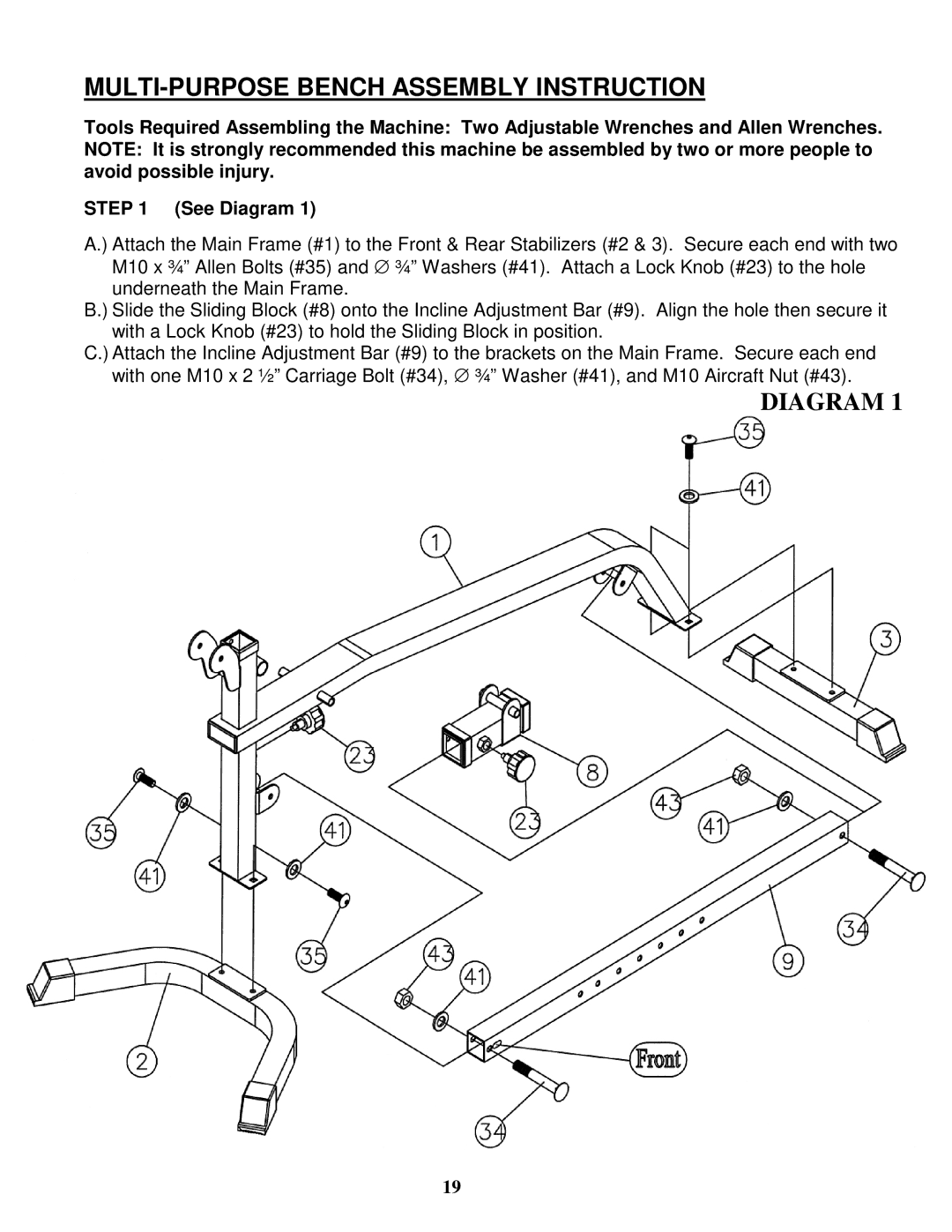 Impex MD PWR-8 manual MULTI-PURPOSE Bench Assembly Instruction 