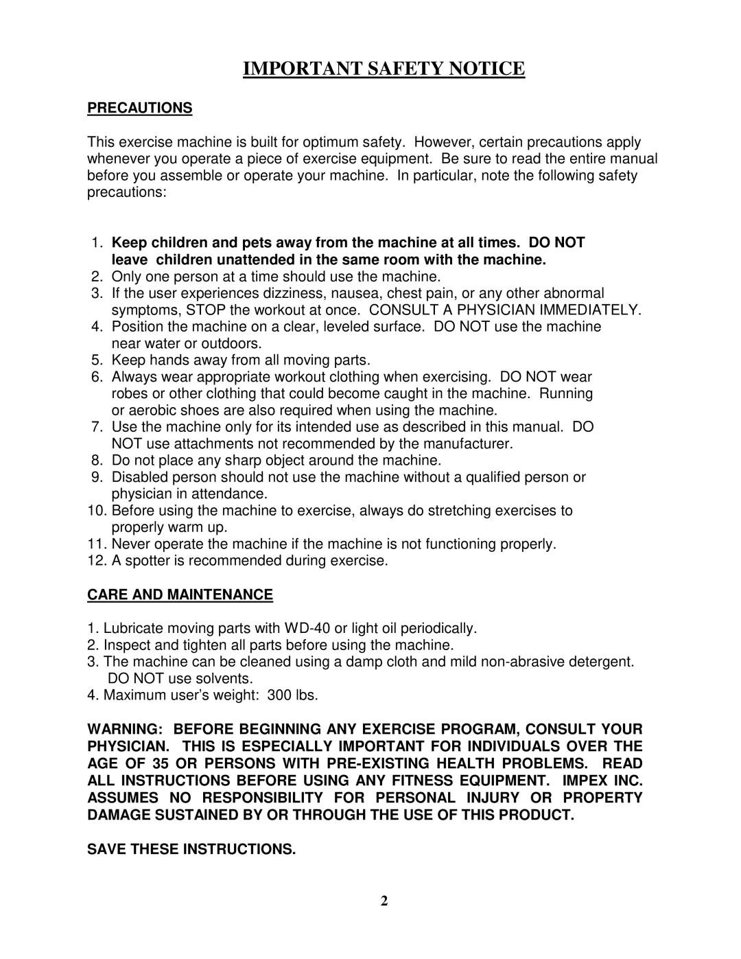 Impex MD PWR-8 manual Important Safety Notice 