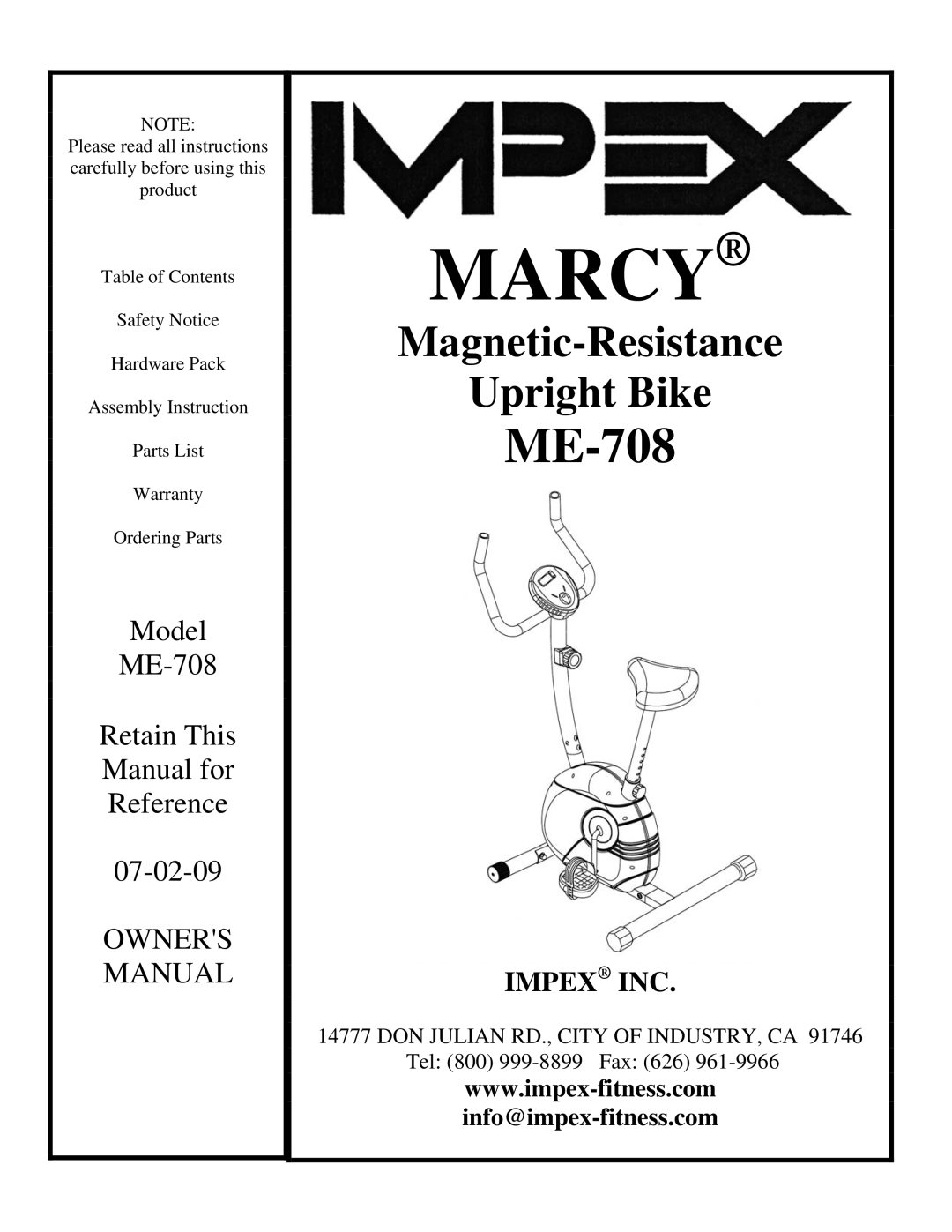 Impex ME-708 manual Marcy 